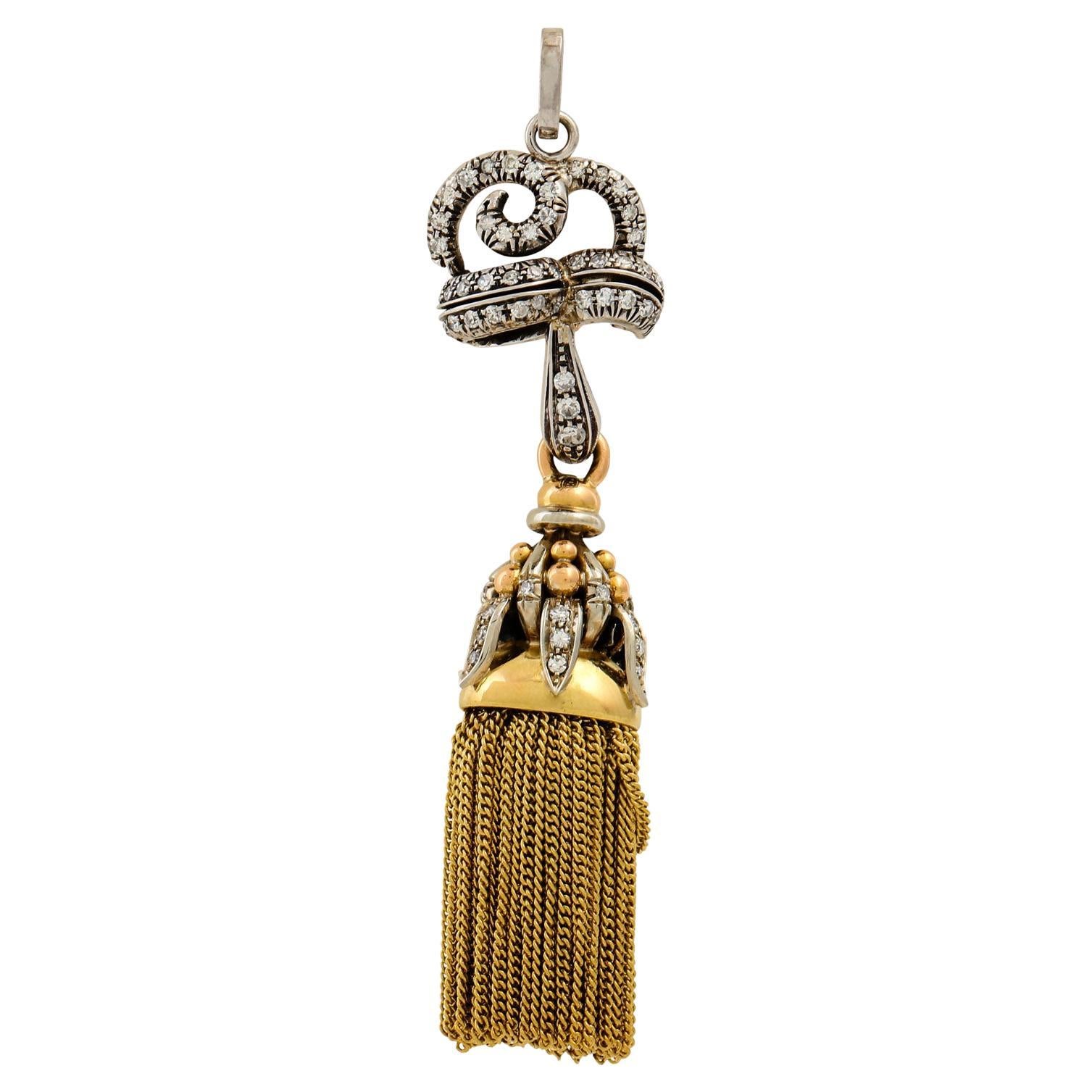 Tassel Pendant with Octagonal Diamonds For Sale