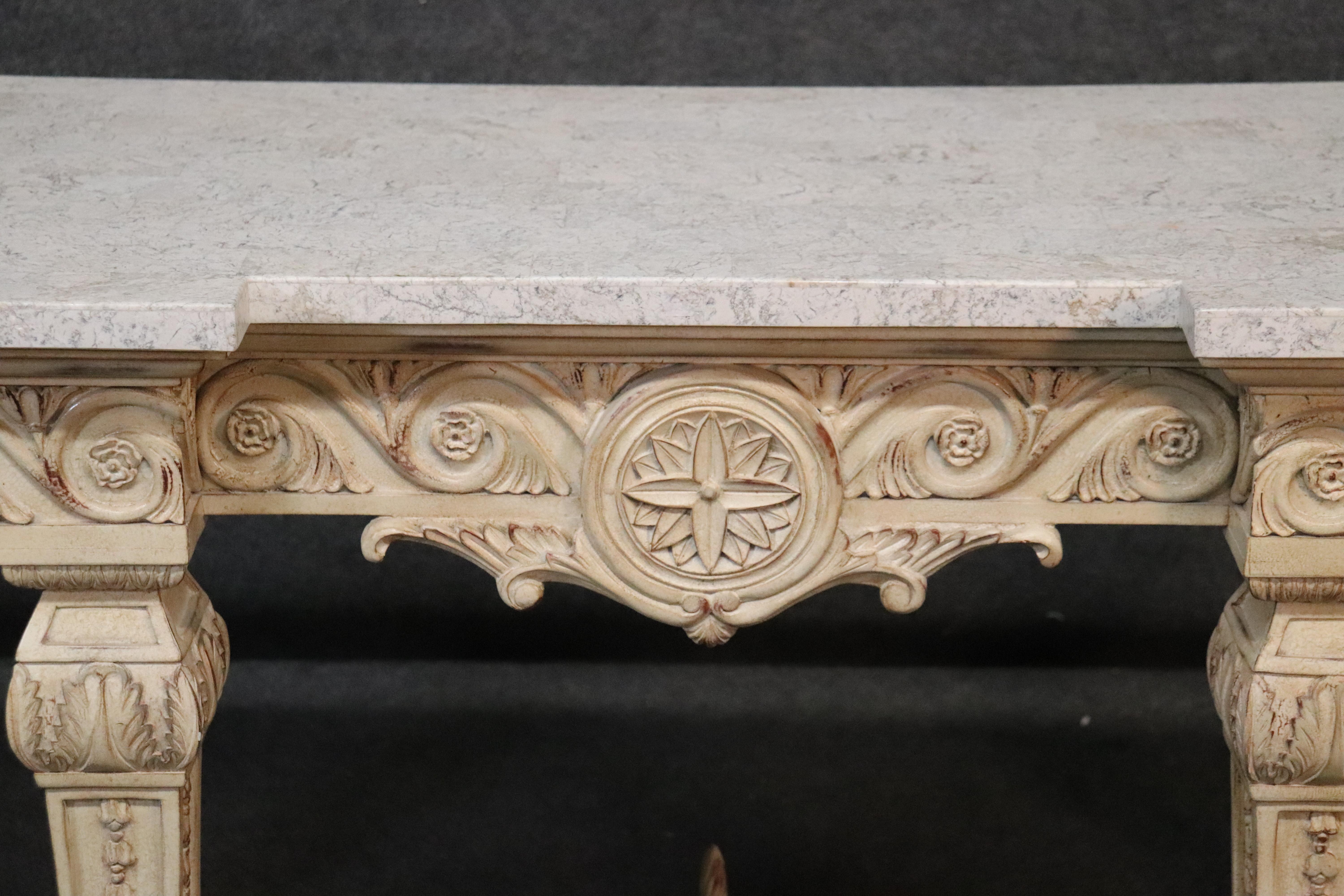 Tasselated Marble Top French Louis XV Paint Decorated Console Table 5