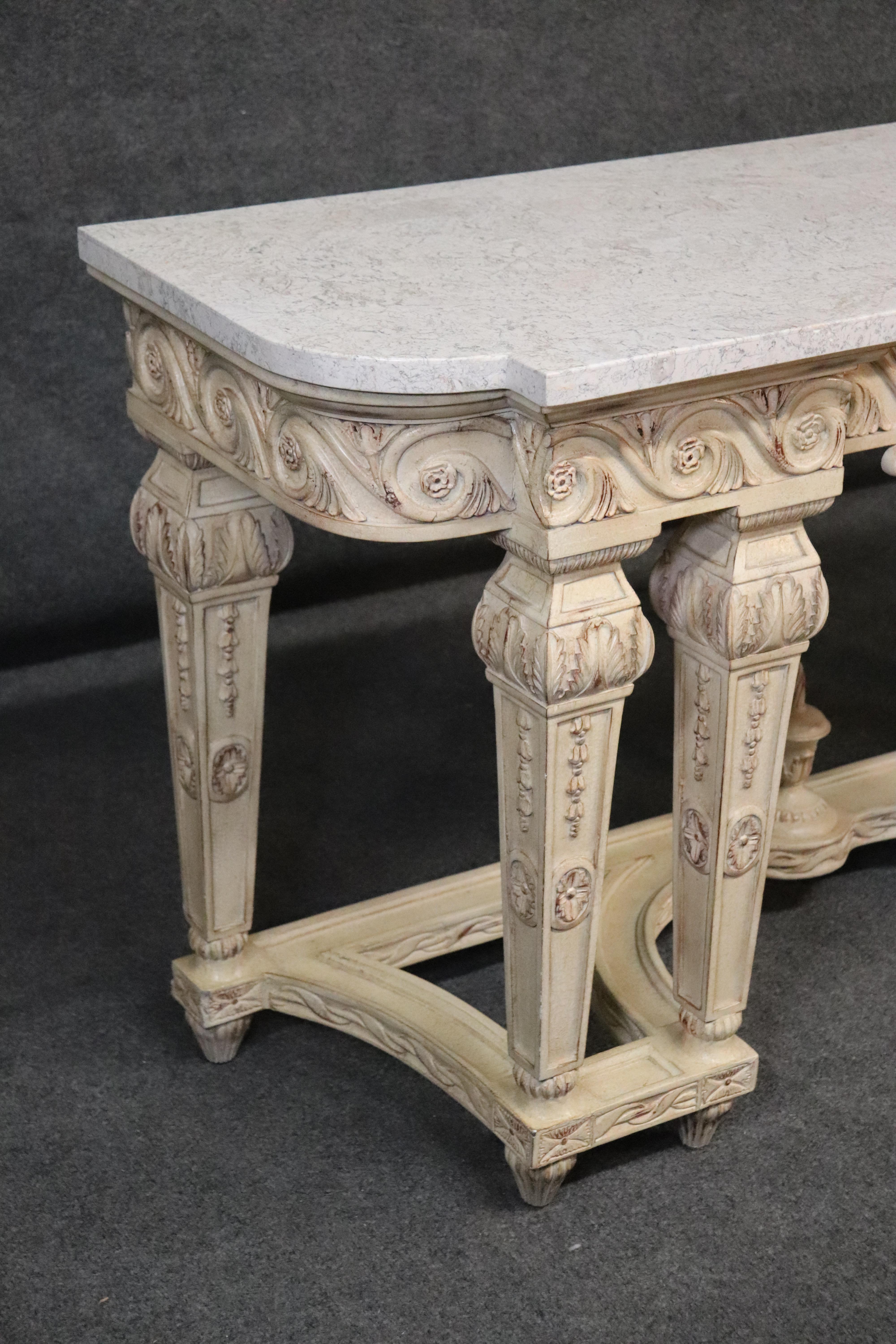 Walnut Tasselated Marble Top French Louis XV Paint Decorated Console Table