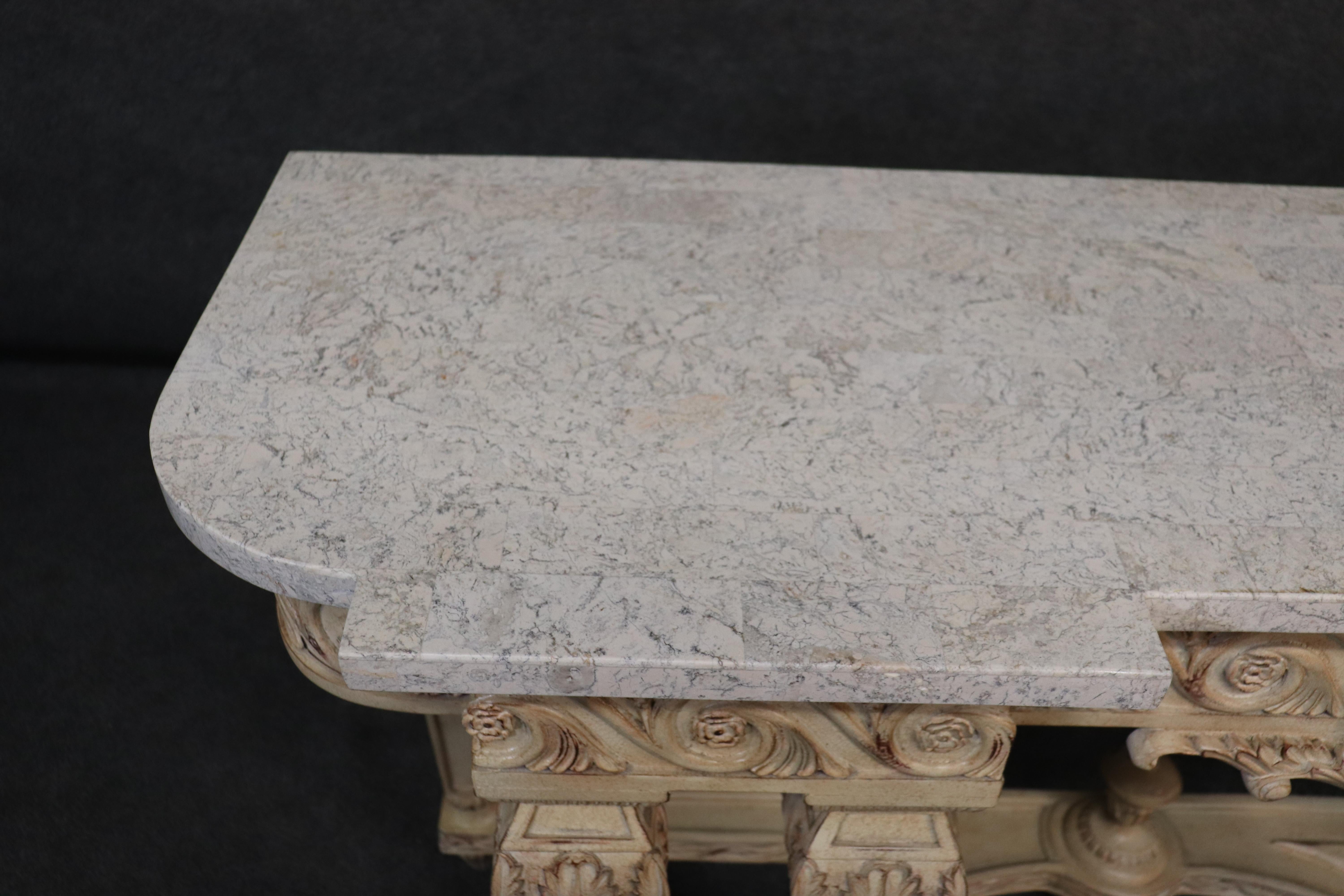 Tasselated Marble Top French Louis XV Paint Decorated Console Table 1