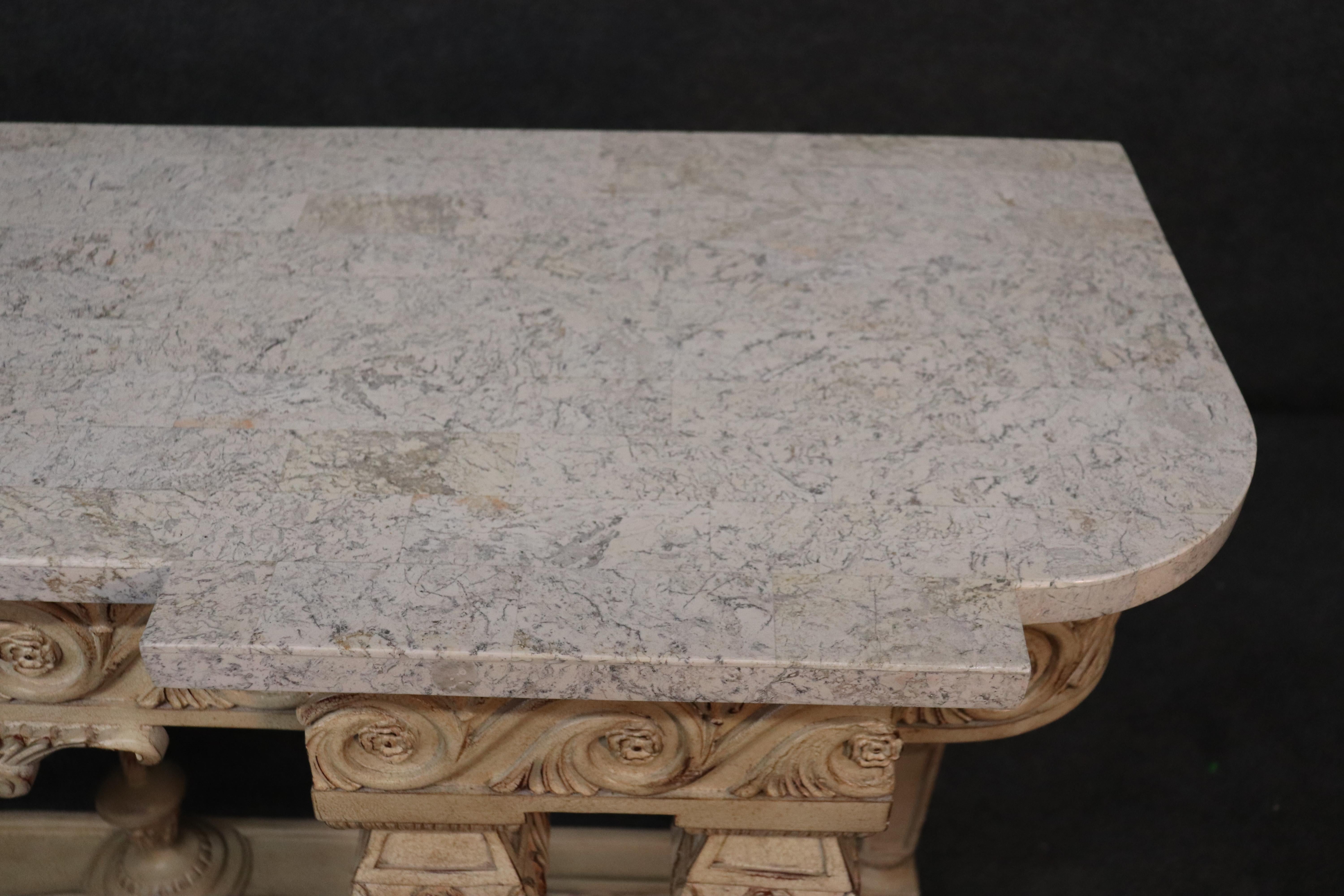 Tasselated Marble Top French Louis XV Paint Decorated Console Table 3