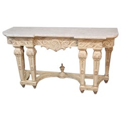 Tasselated Marble Top French Louis XV Paint Decorated Console Table