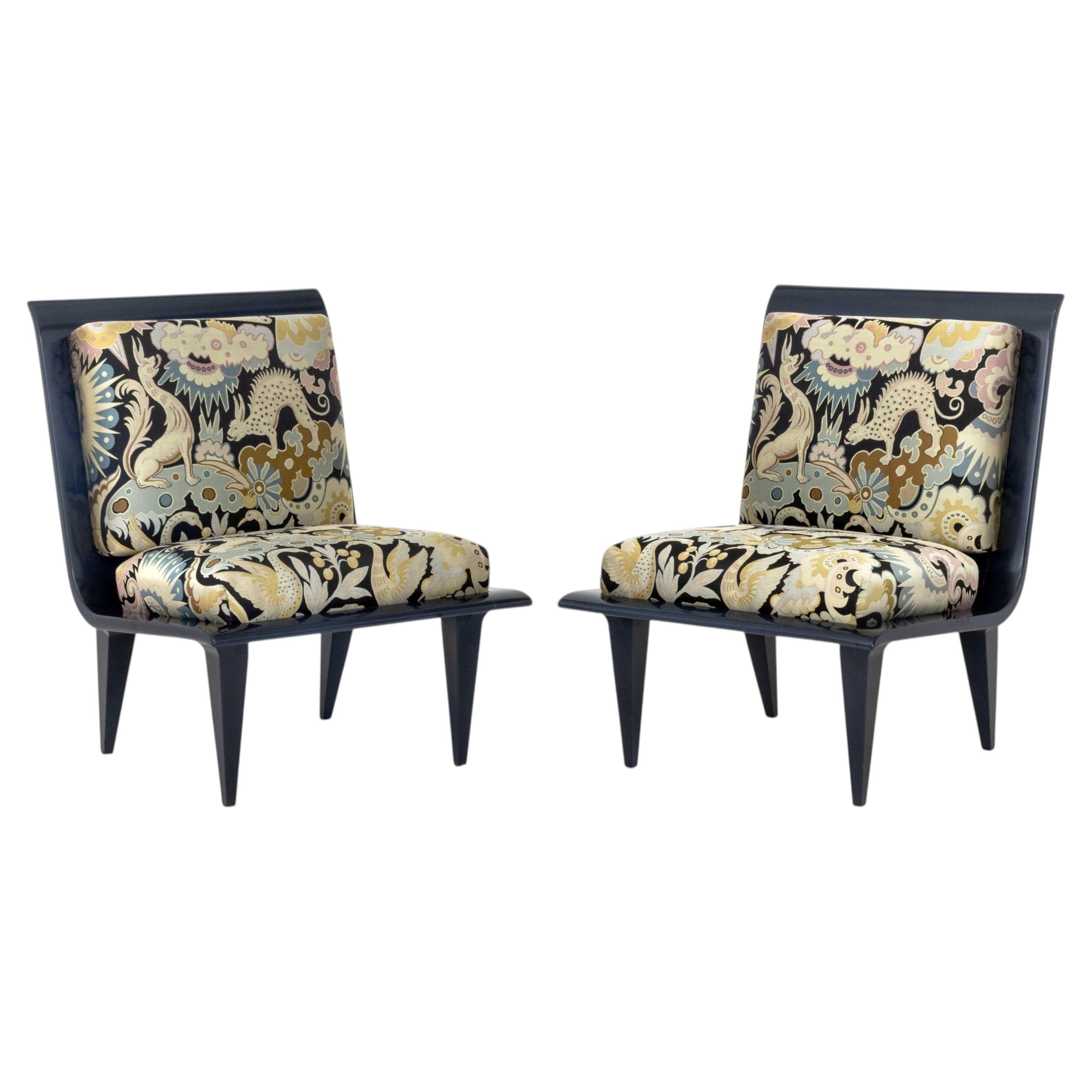 Pair of Tassinari and Chatel "Les Chimeres" Upholstered Lounge Chairs For Sale