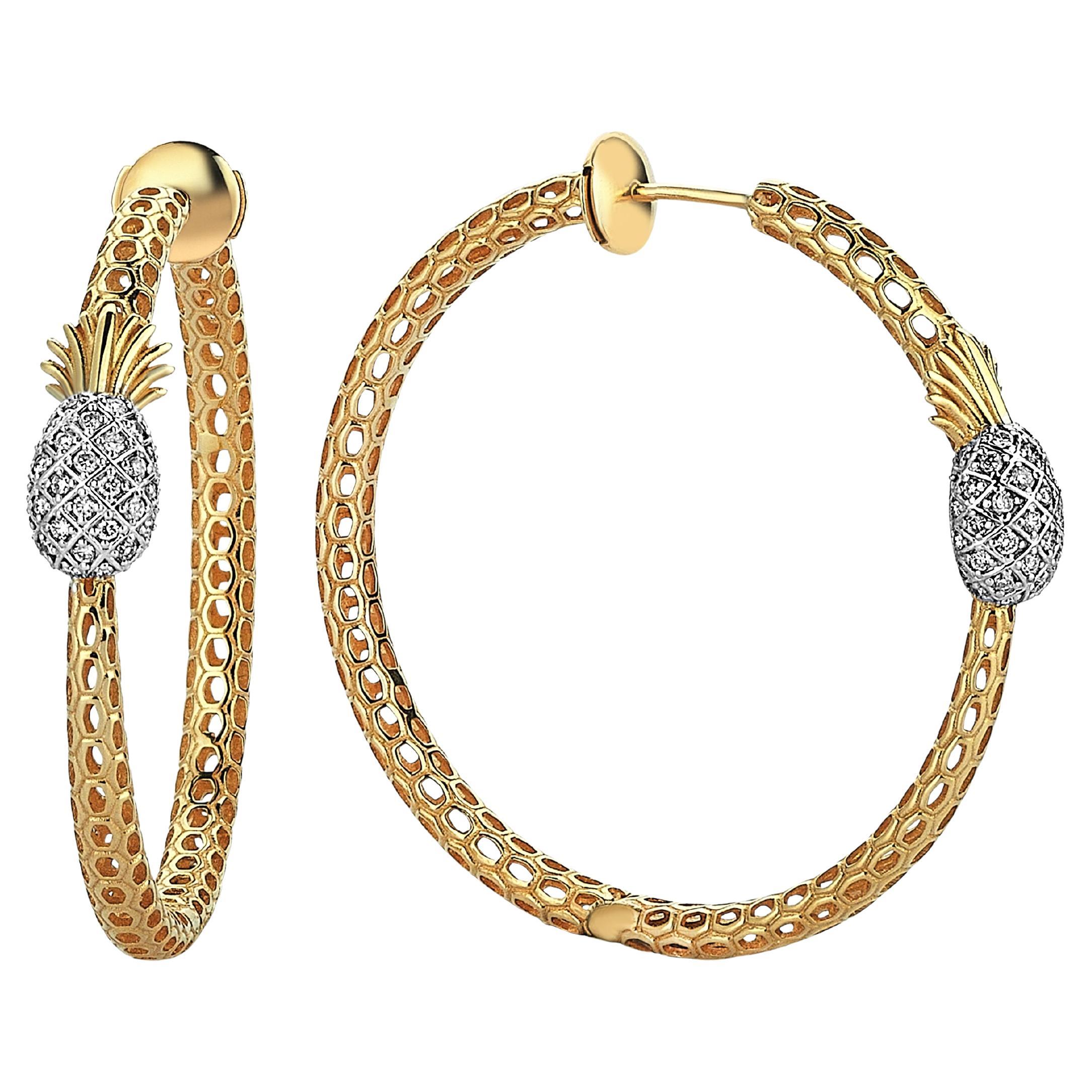 TASTE OF LIFE handcrafted gold and diamond earrings For Sale