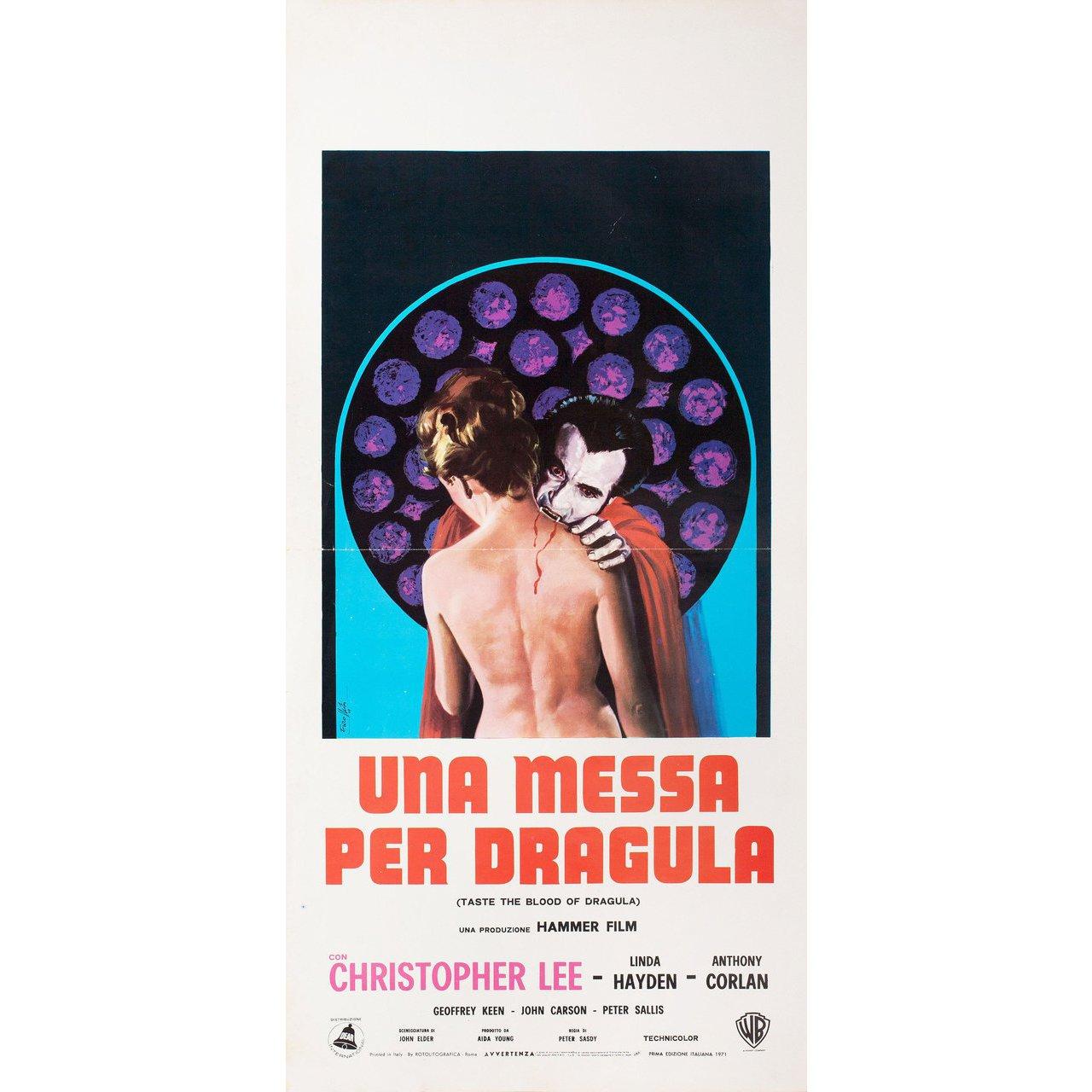 Original 1971 Italian locandina poster by Enzo Nistri for the film “Taste the Blood of Dracula” directed by Peter Sasdy with Christopher Lee / Geoffrey Keen / Gwen Watford / Linda Hayden. Very good-fine condition, folded. Many original posters were