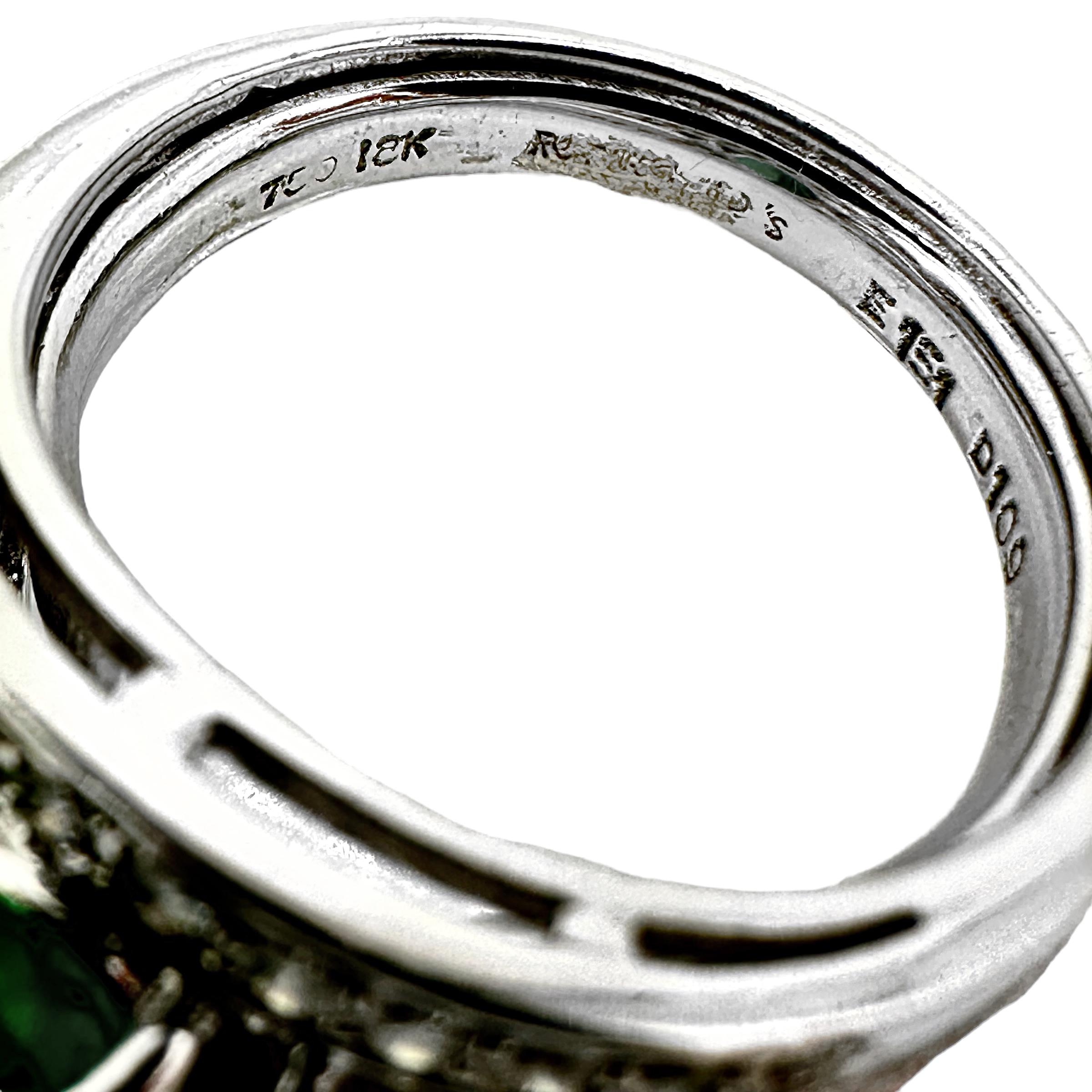 Women's Tasteful 18K White Gold Emerald and Diamond Cocktail Ring For Sale