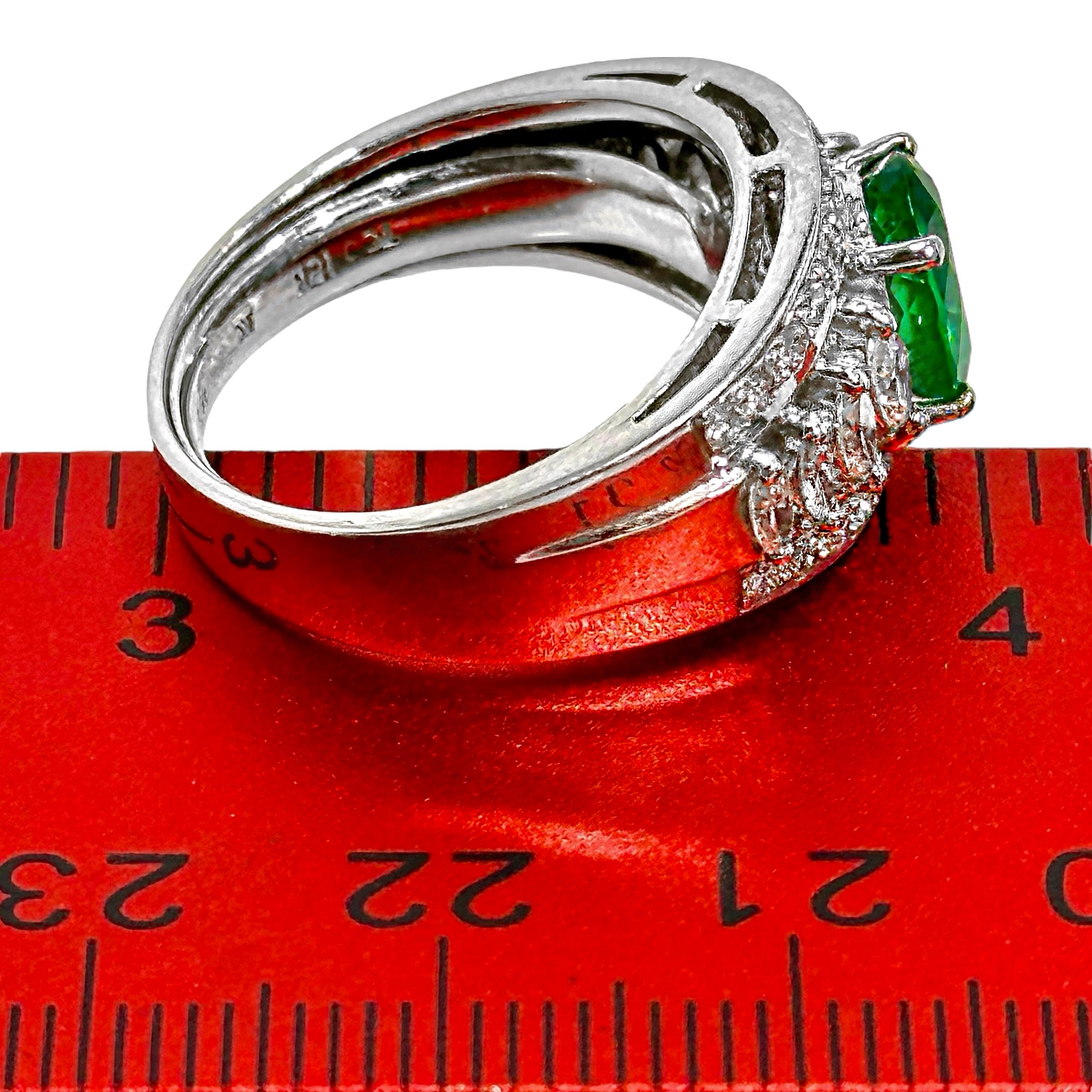 Tasteful 18K White Gold Emerald and Diamond Cocktail Ring For Sale 3