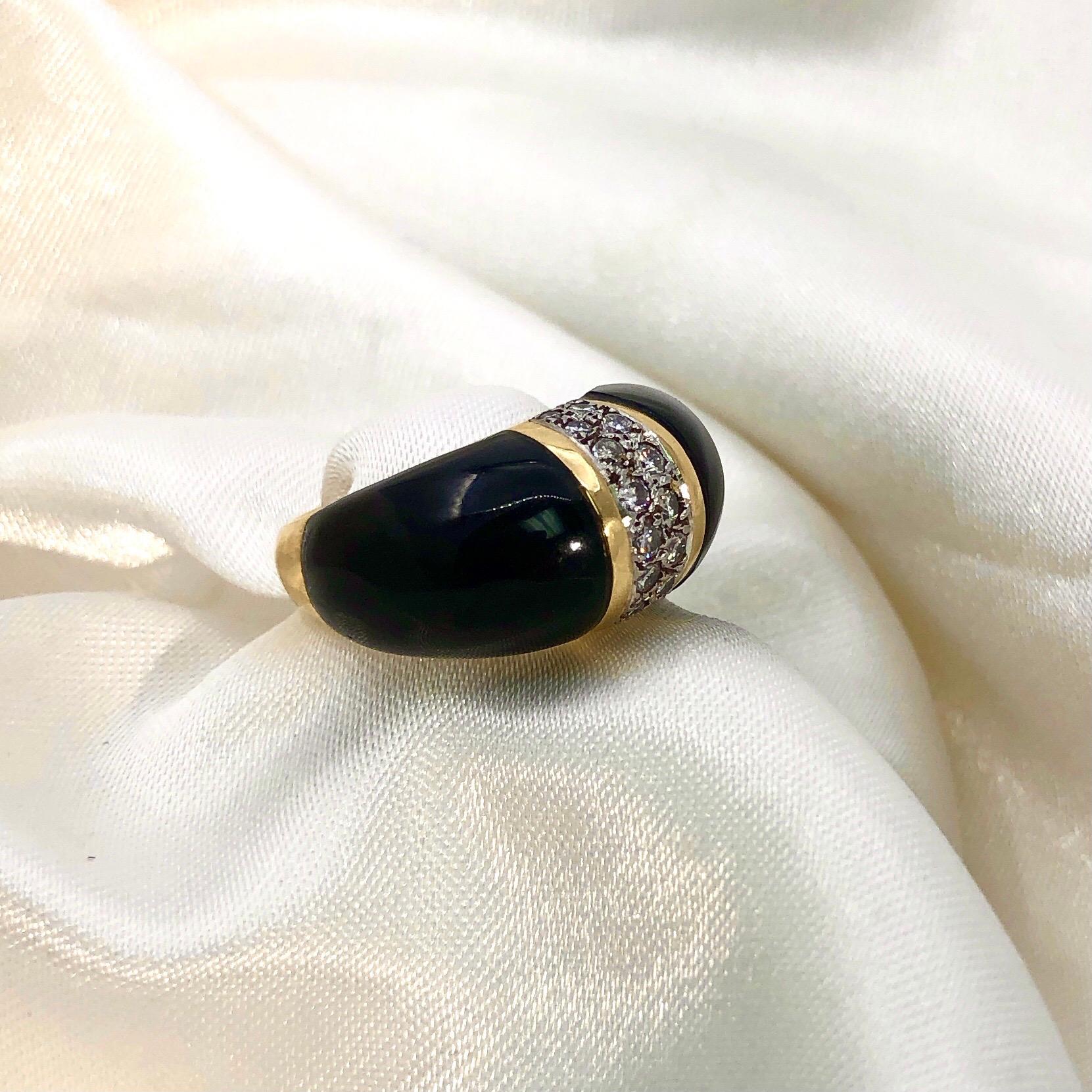 Women's Tasteful and Tailored, Onyx, Diamond and Yellow Gold Ring