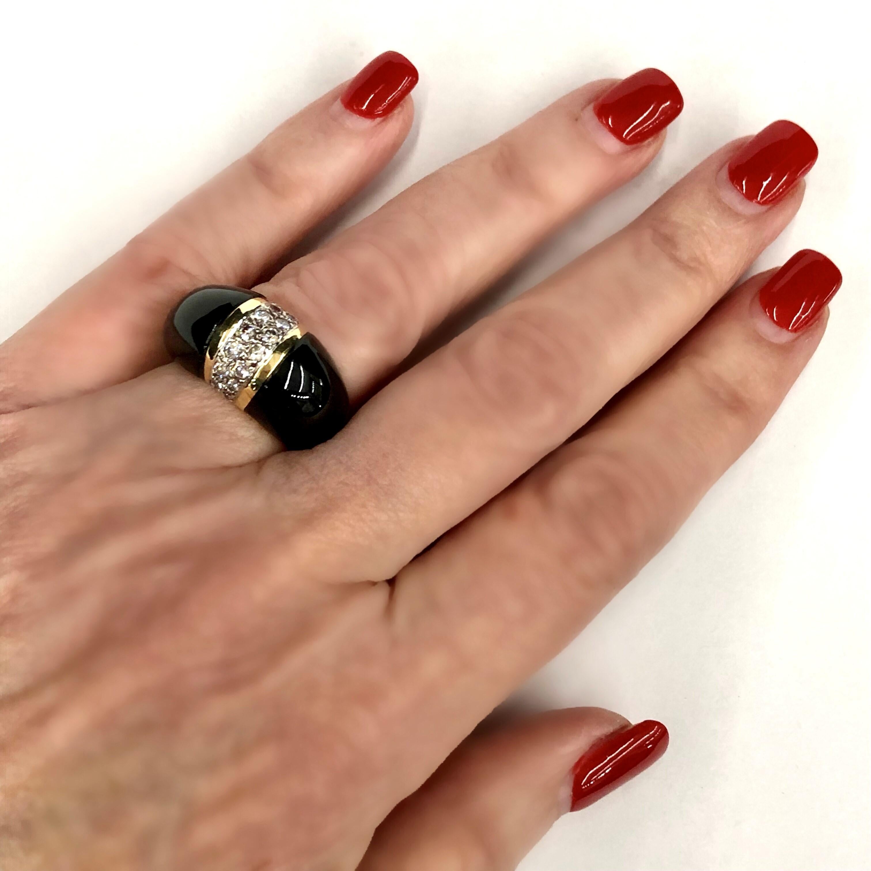 Tasteful and Tailored, Onyx, Diamond and Yellow Gold Ring 3