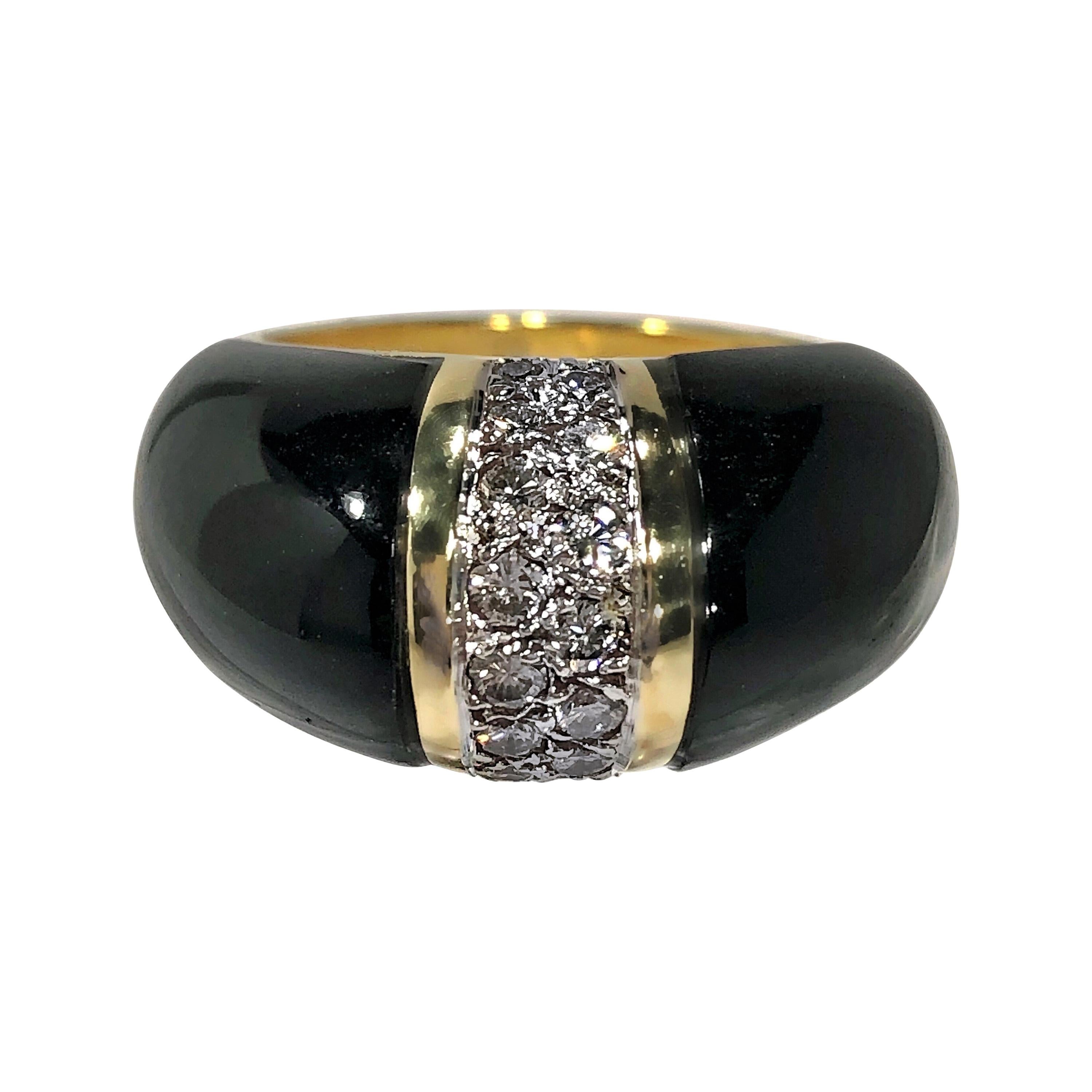 Tasteful and Tailored, Onyx, Diamond and Yellow Gold Ring