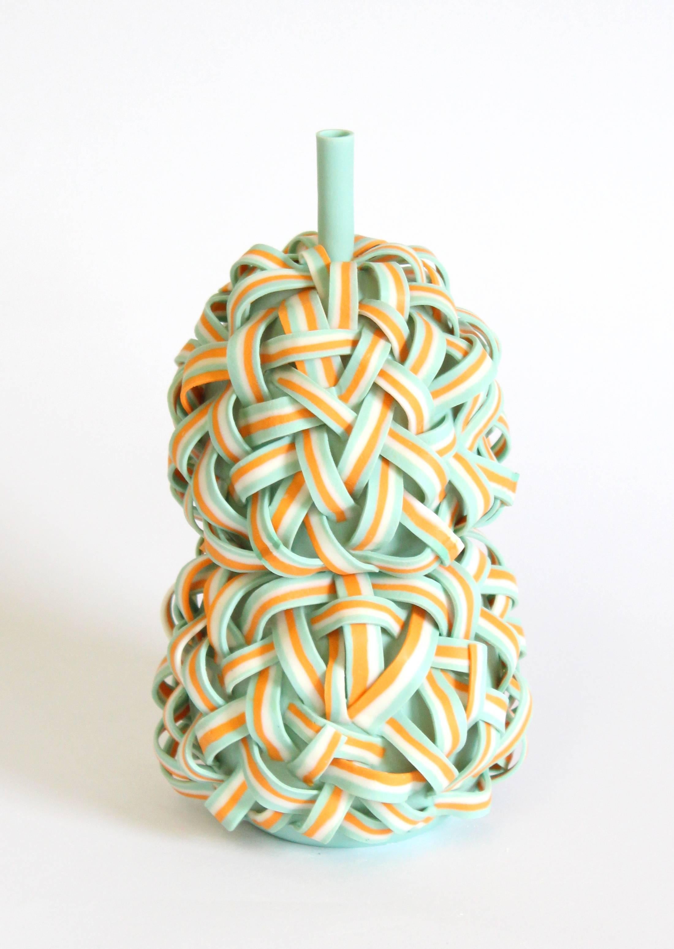 Tasty Collection Mint Stripe Porcelain Vase Special Edition For Sale 2