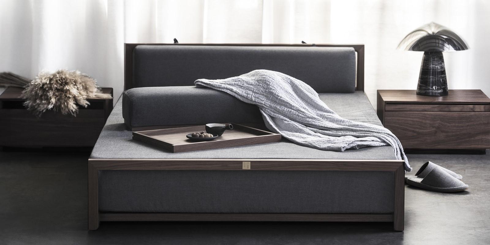 Contemporary Tatami Walnut Bed Frame, Japandi Style For Sale