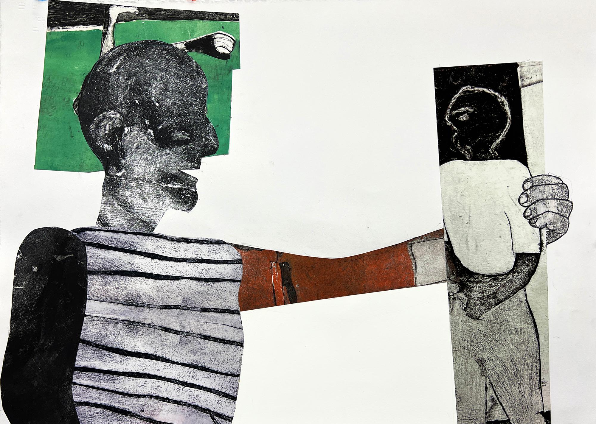 I got you, acrilico, collage, amicizia, aiuto, mano, astrazione figurativa