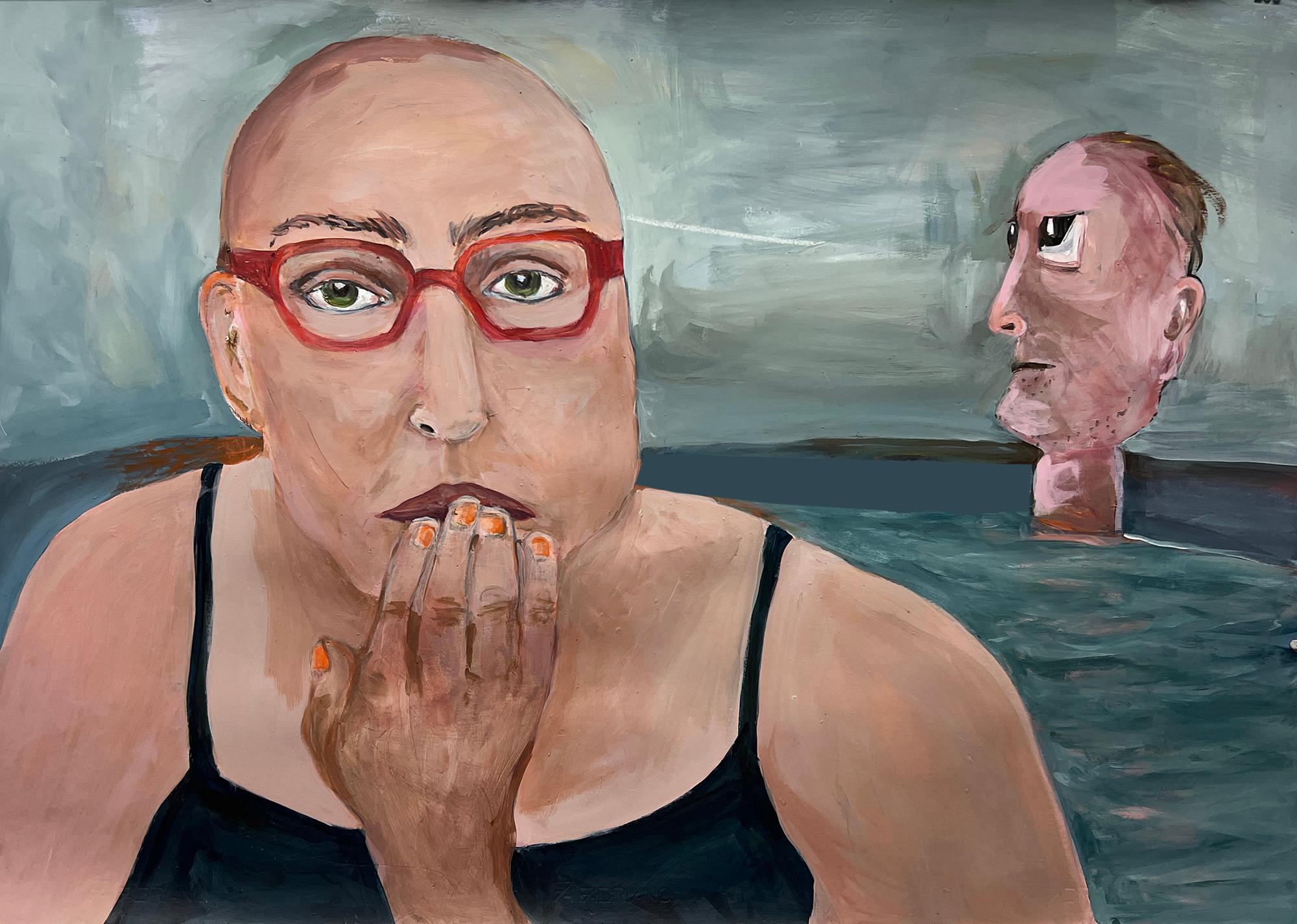 Figurative Painting de Tatana Kellner - Silenciado estrafalario, figurativo, surrealista, vacaciones secretas de verano, humor