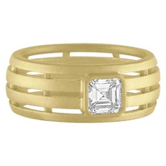 TATE .56 Carat Asscher Cut Diamond Fence 18 Karat Green Gold Ring