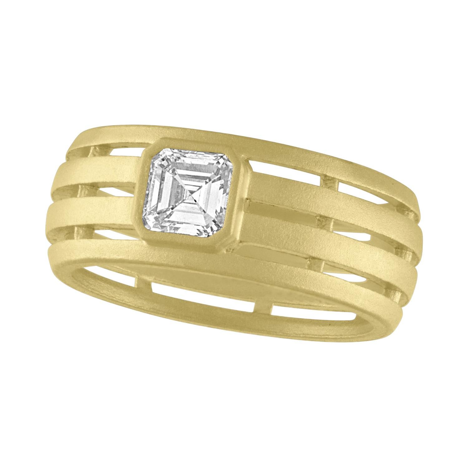 TATE .56 Carat Asscher Cut Diamond Fence 18 Karat Green Gold Ring For Sale