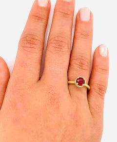 TATE .74 Carat Ruby and .12 Carat Diamond 18 Karat Yellow Matte Gold Layer Ring
