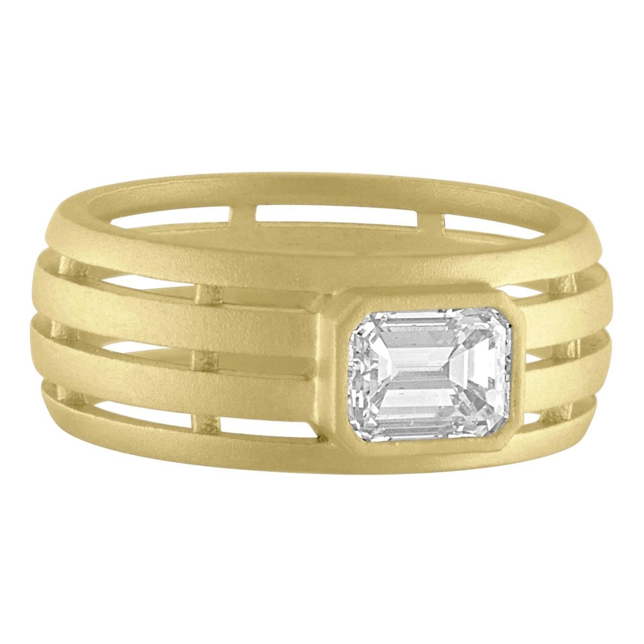 18K Green Gold Matte Finish Emerald Cut Diamond Ring
Diamond weight .76ct 
size 6
