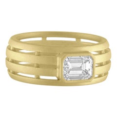 TATE .76 Carat Diamond Emerald Cut 18 Karat Green Matte Gold Fence Ring