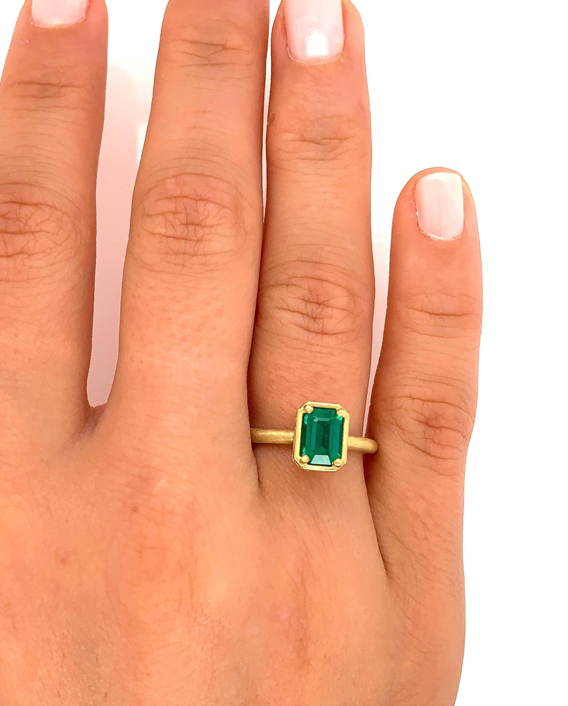 18K Matte Gold Emerald and Diamond Ring
Emerald .76ct Diamond .14ct
Ring size 6
