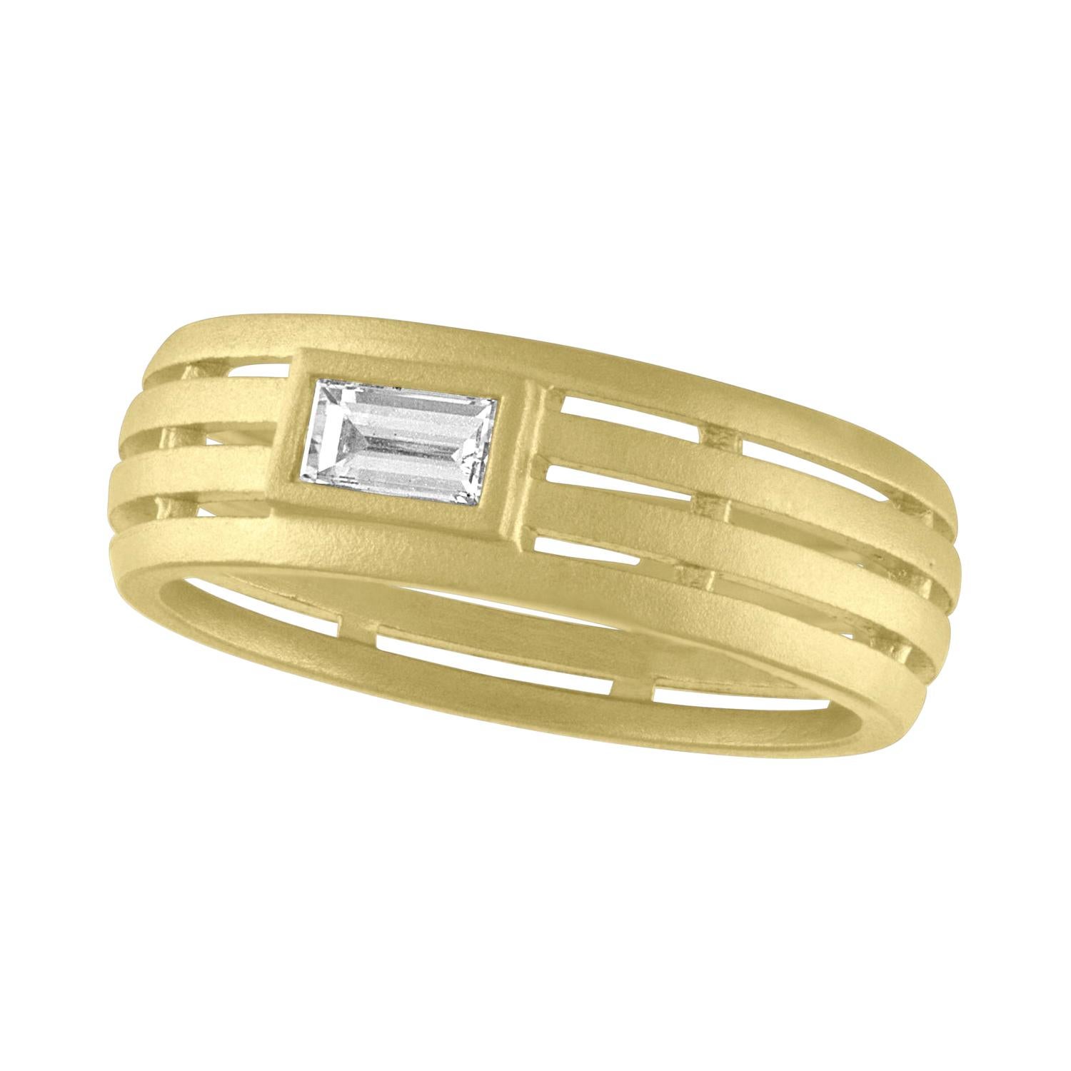 TATE Baguette 18 Karat Green Gold Fence Ring Diamond .23 Carat For Sale