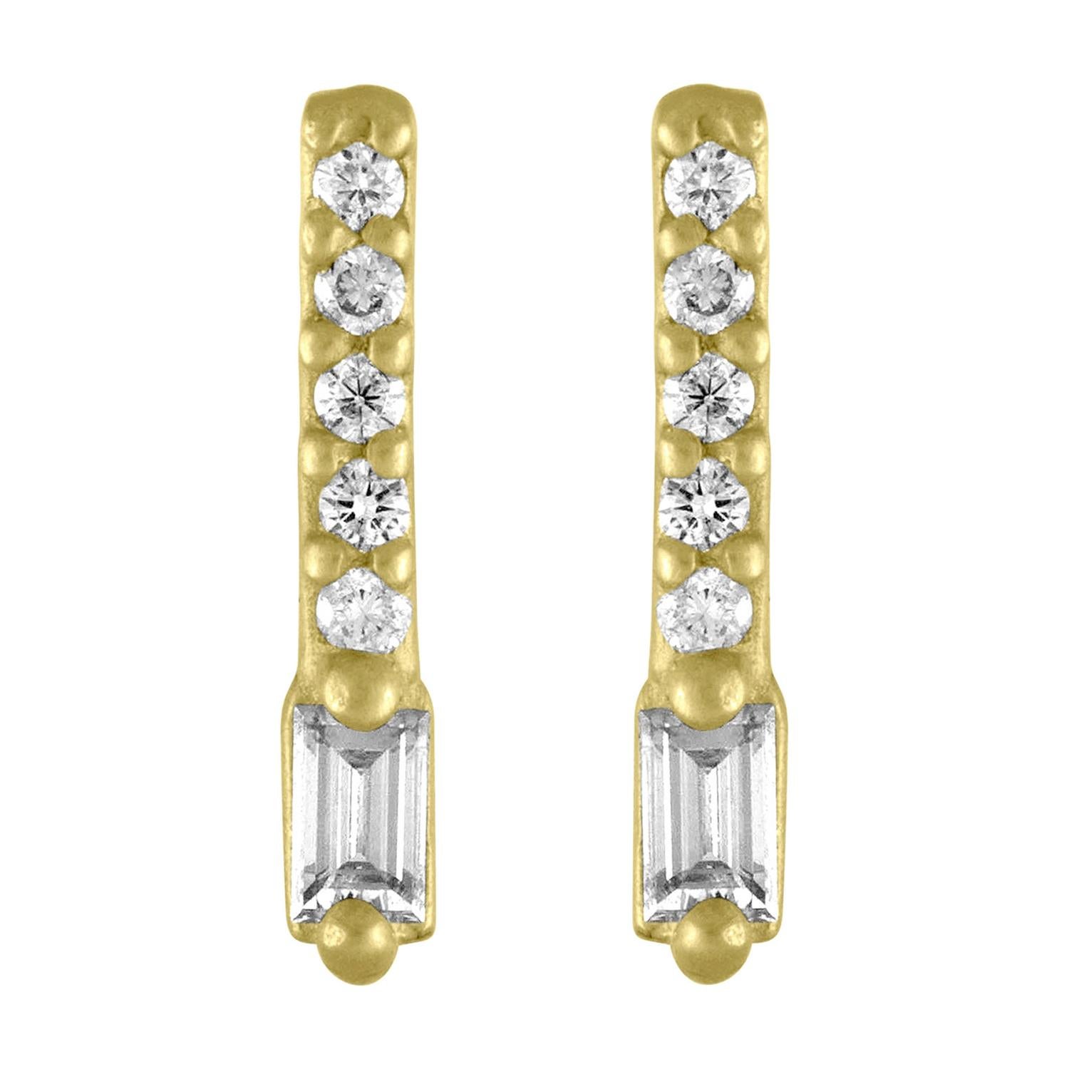 TATE Flare 18 Karat Yellow Gold Earring .11 Carat Diamond Stud For Sale
