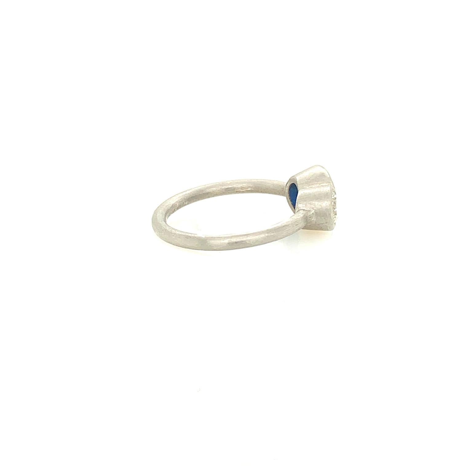 Modern TATE Fraternal 18K Matte Platinum .34 Carat Diamond and 1.10 Carat Sapphire Ring For Sale