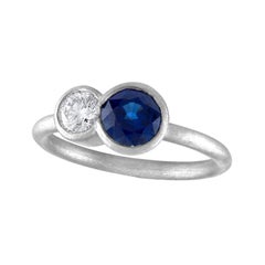 TATE Fraternal 18K Matte Platinum .34 Carat Diamond and 1.10 Carat Sapphire Ring