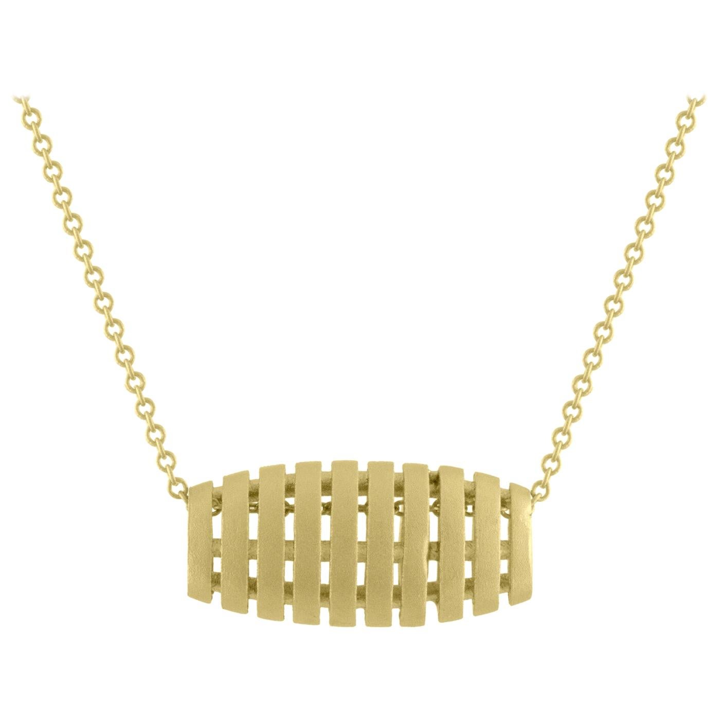 TATE Golden Barrel 18 Karat Yellow Matte Gold Necklace Chain For Sale