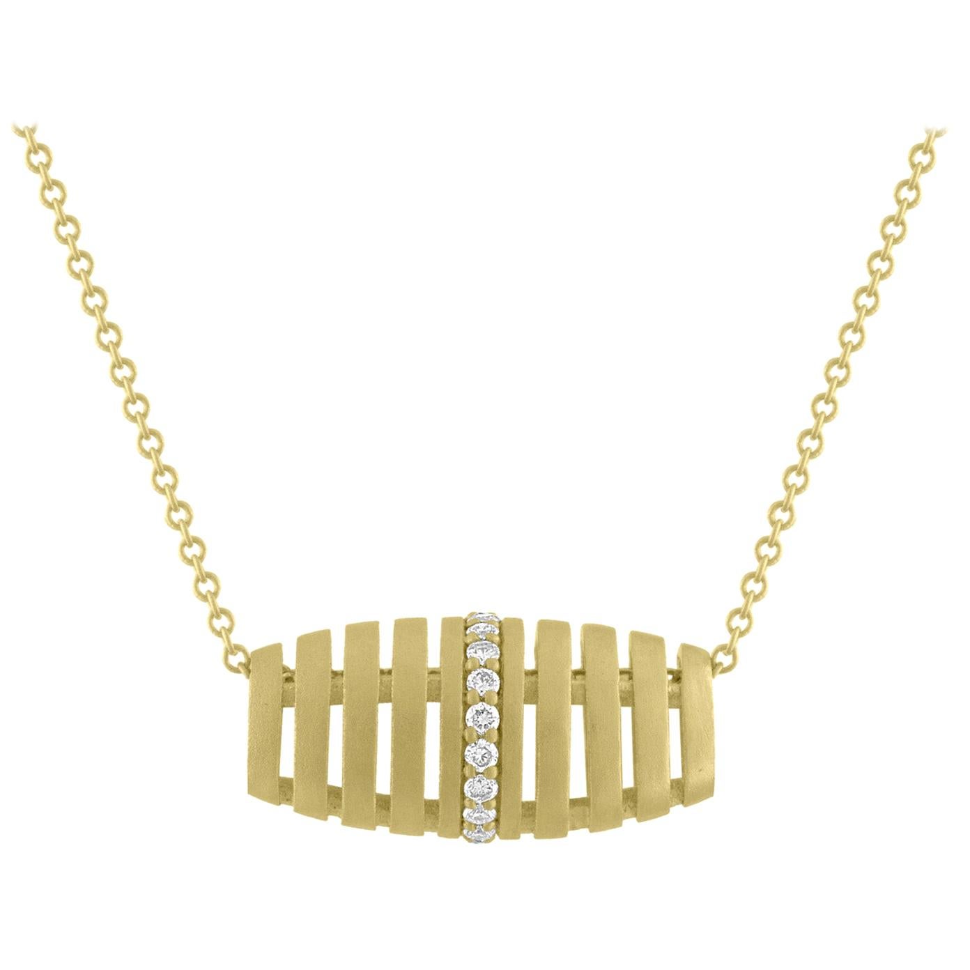 TATE Golden Diamond Barrel 18 Karat Yellow Matte Gold Necklace Chain For Sale