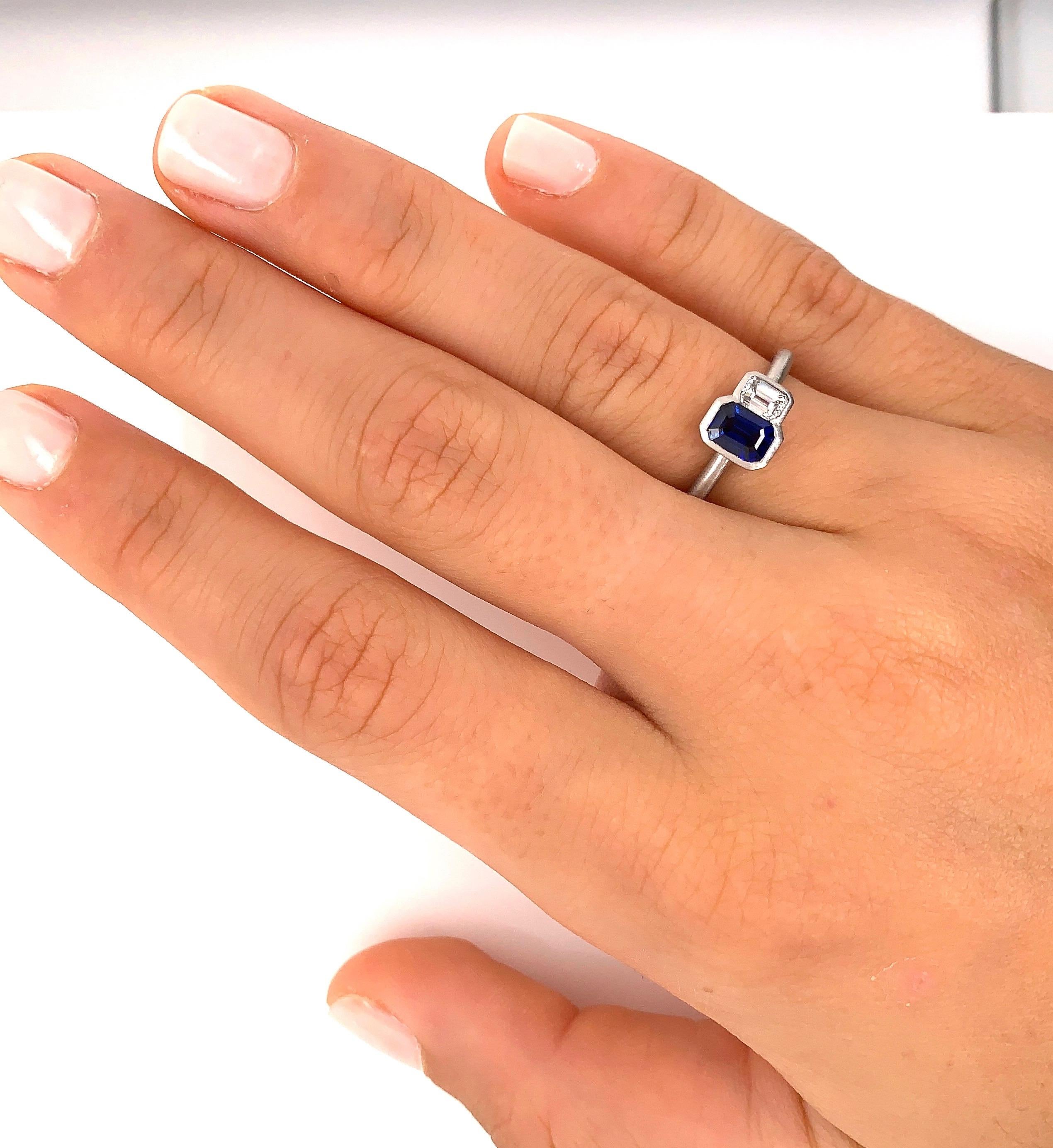Matte Platinum Diamond & Sapphire Ring
Diamond .25ct    Sapphire .69ct
Approximately 3/8