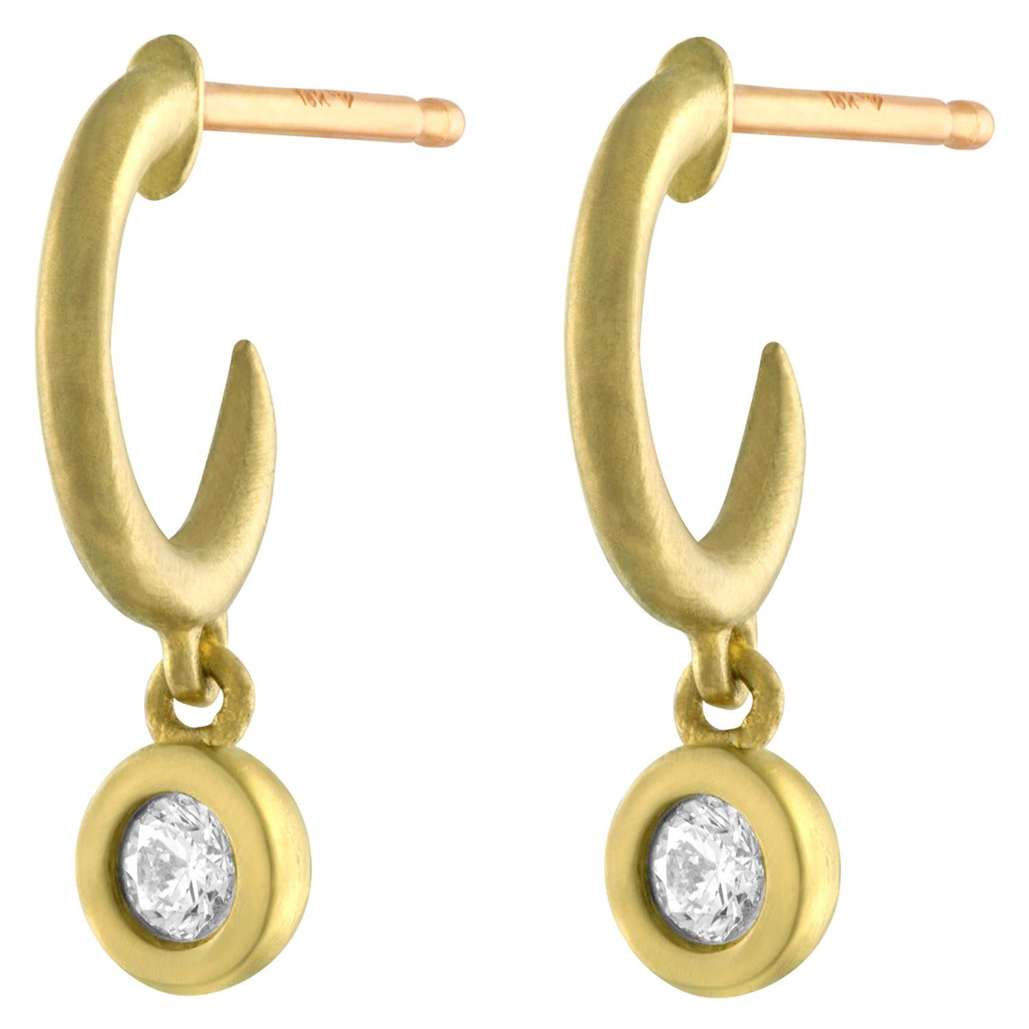 TATE Mini Diamond Hoop Drop 18 Karat Yellow Gold Earrings Diamond .10 Carat For Sale