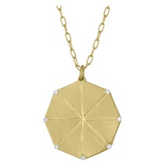 TATE Octagon Pendant 18k Green Gold Diamond Necklace 7 Diamond Accents Chain