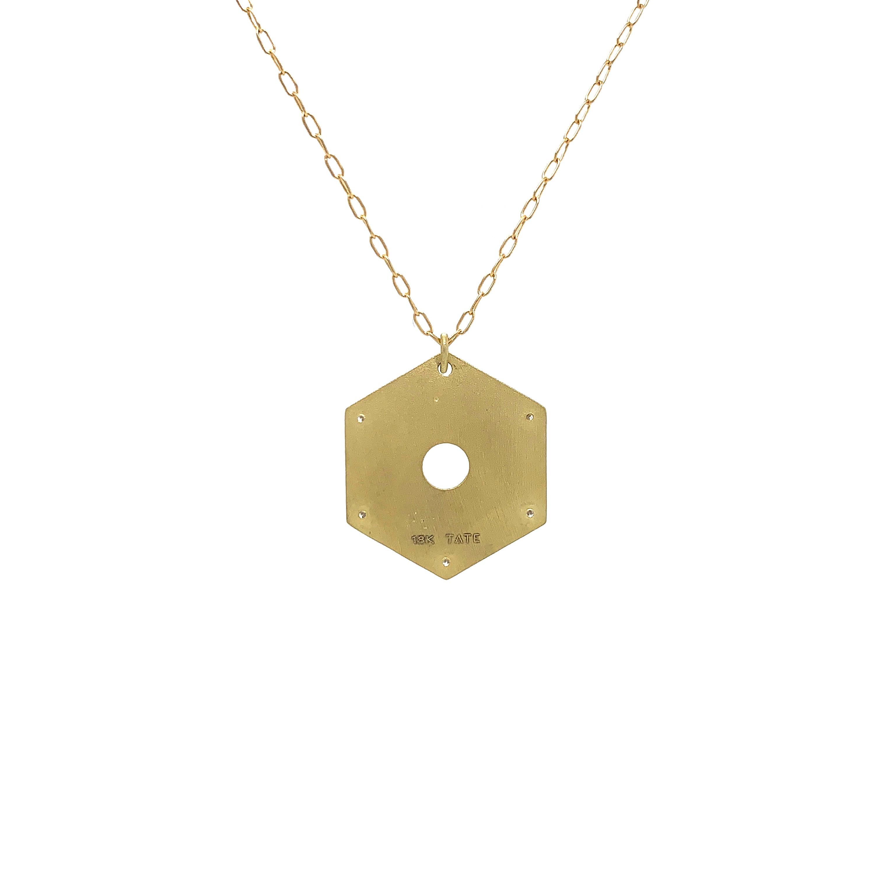 Modern TATE Open Hexagon 18 Karat Green Gold with Diamond Accents Necklace Chain For Sale