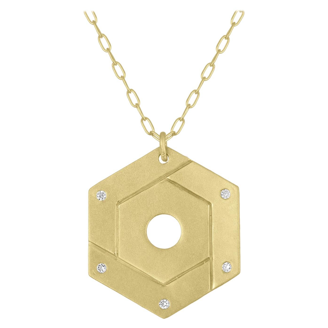TATE Open Hexagon 18 Karat Green Gold with Diamond Accents Necklace Chain For Sale
