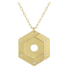 TATE Open Hexagon 18 Karat Green Gold with Diamond Accents Necklace Chain TATE Open Hexagon 18 Karat Green Gold with Diamond Accents Necklace Chain