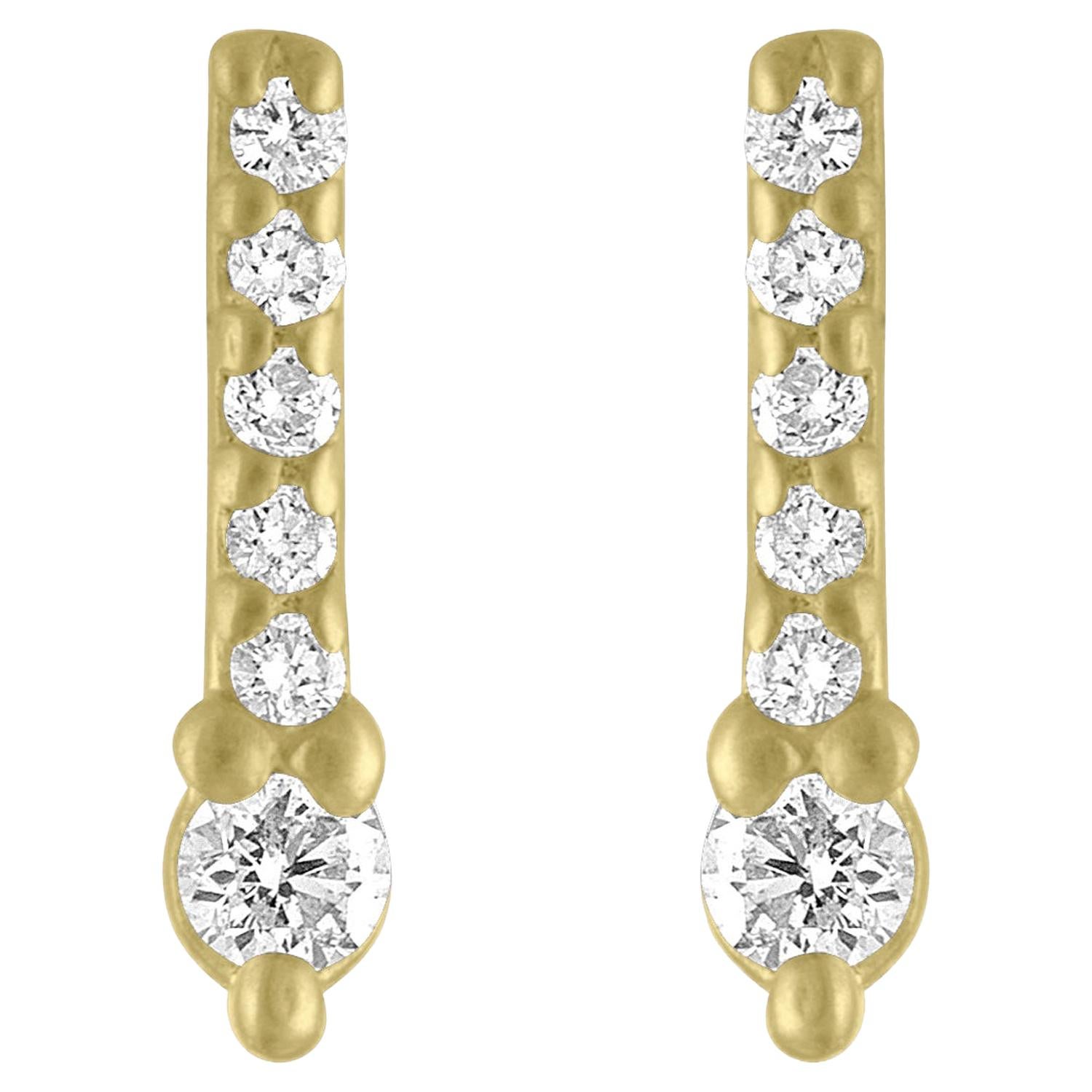 TATE Sparkle 18 Karat Yellow Gold Earrings .10 Carat Diamond Stud For Sale