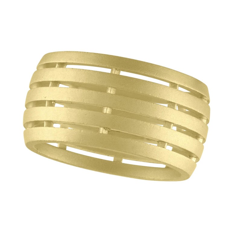 TATE Wide Fence Band 18 Karat Green Gold Ring For Sale