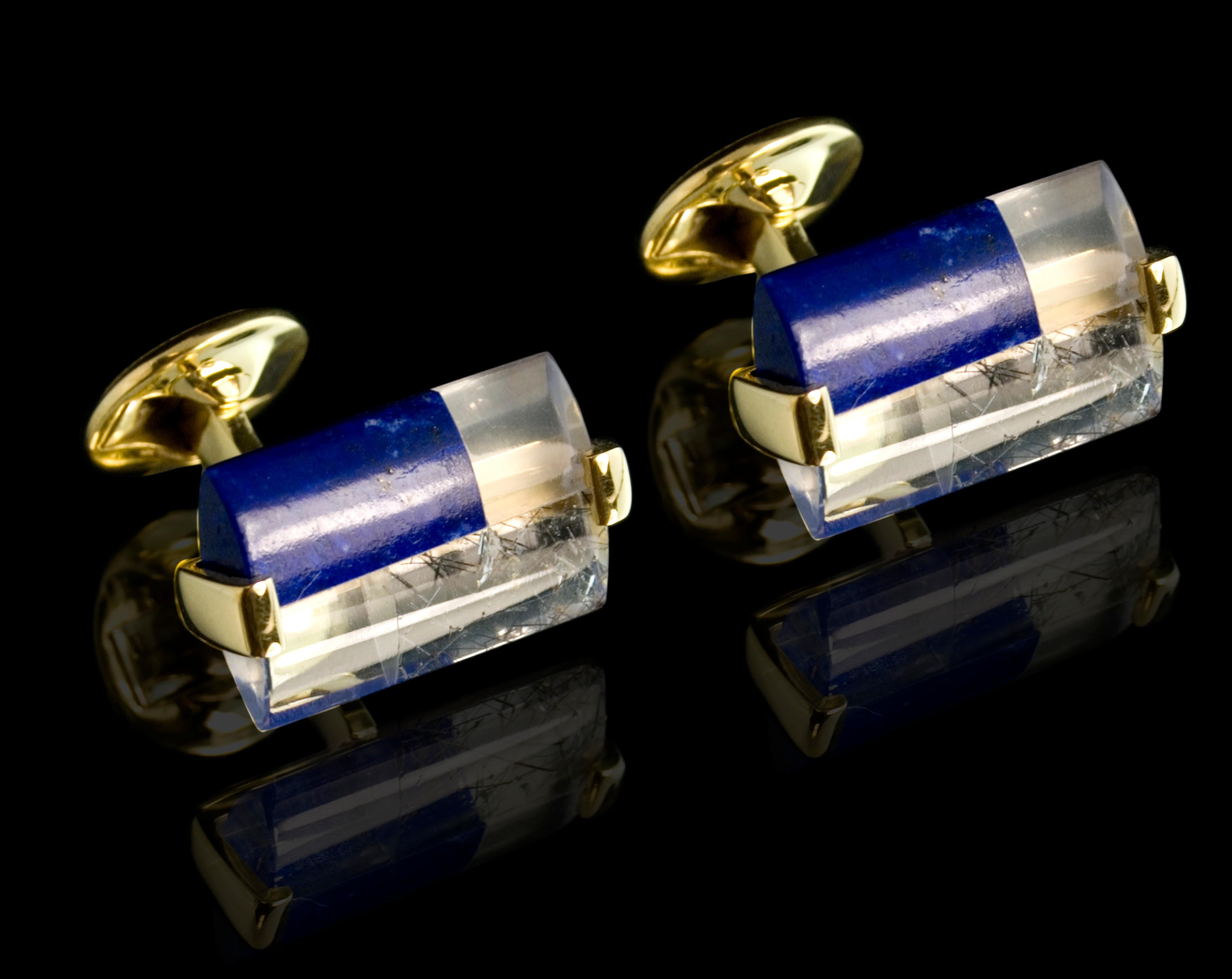 Square Cut Tateossian Fusion of Precious Stones and 18 Karat Yellow Gold Cufflinks 