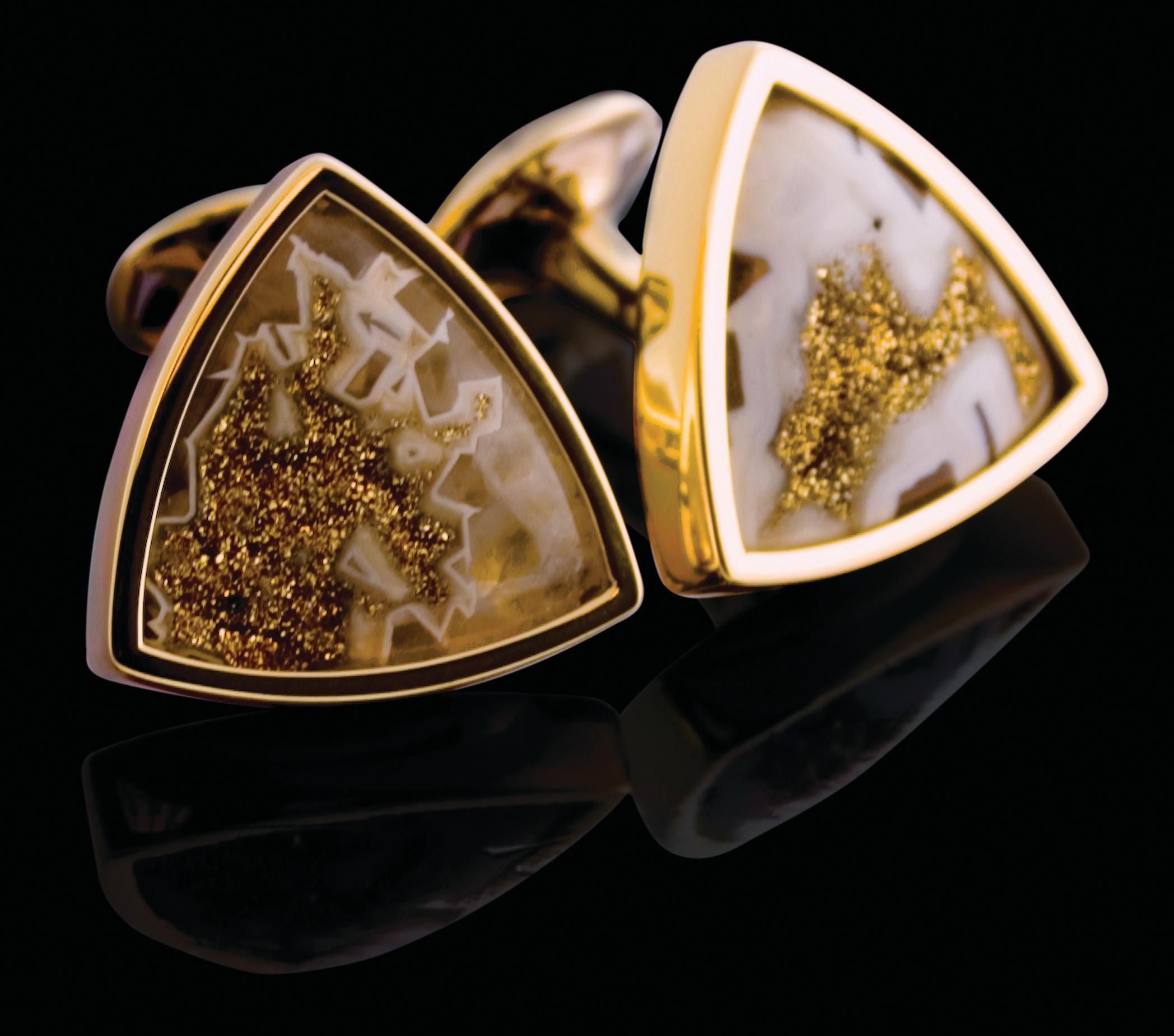Tateossian London Cufflinks sourced in Brazil featuring Gold Valley Drusy (26.80ct) with a stunning triangular Yellow Gold setting.
