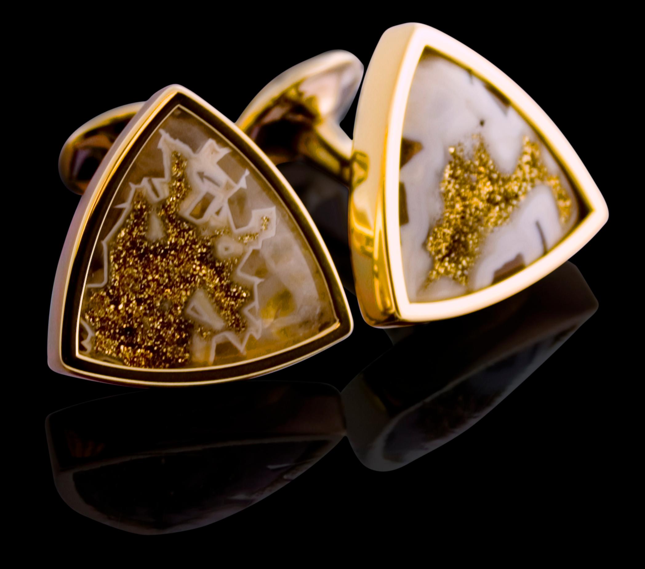 Men's Tateossian Cufflinks Gold Valley Drusy (26.80ct) & Yellow Gold For Sale