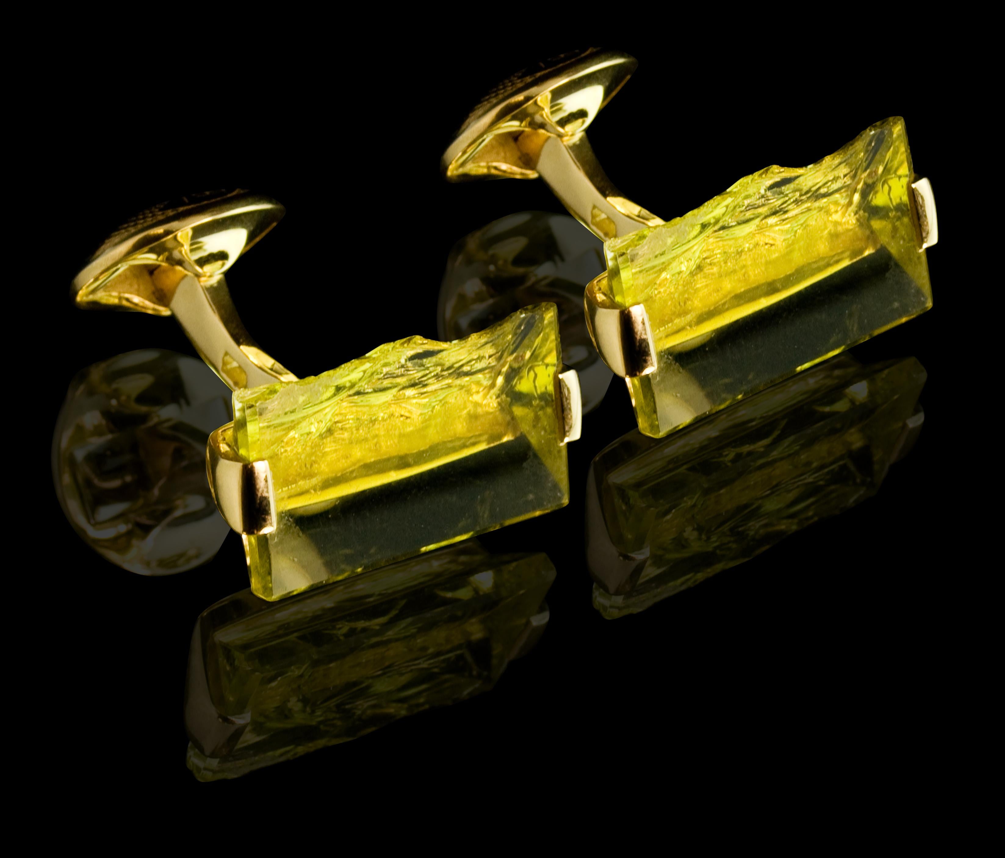 Tateosische Manschettenknöpfe Zitronenquarz natürliche Seite '22,85 Karat' und 18 Karat Gold (Moderne) im Angebot