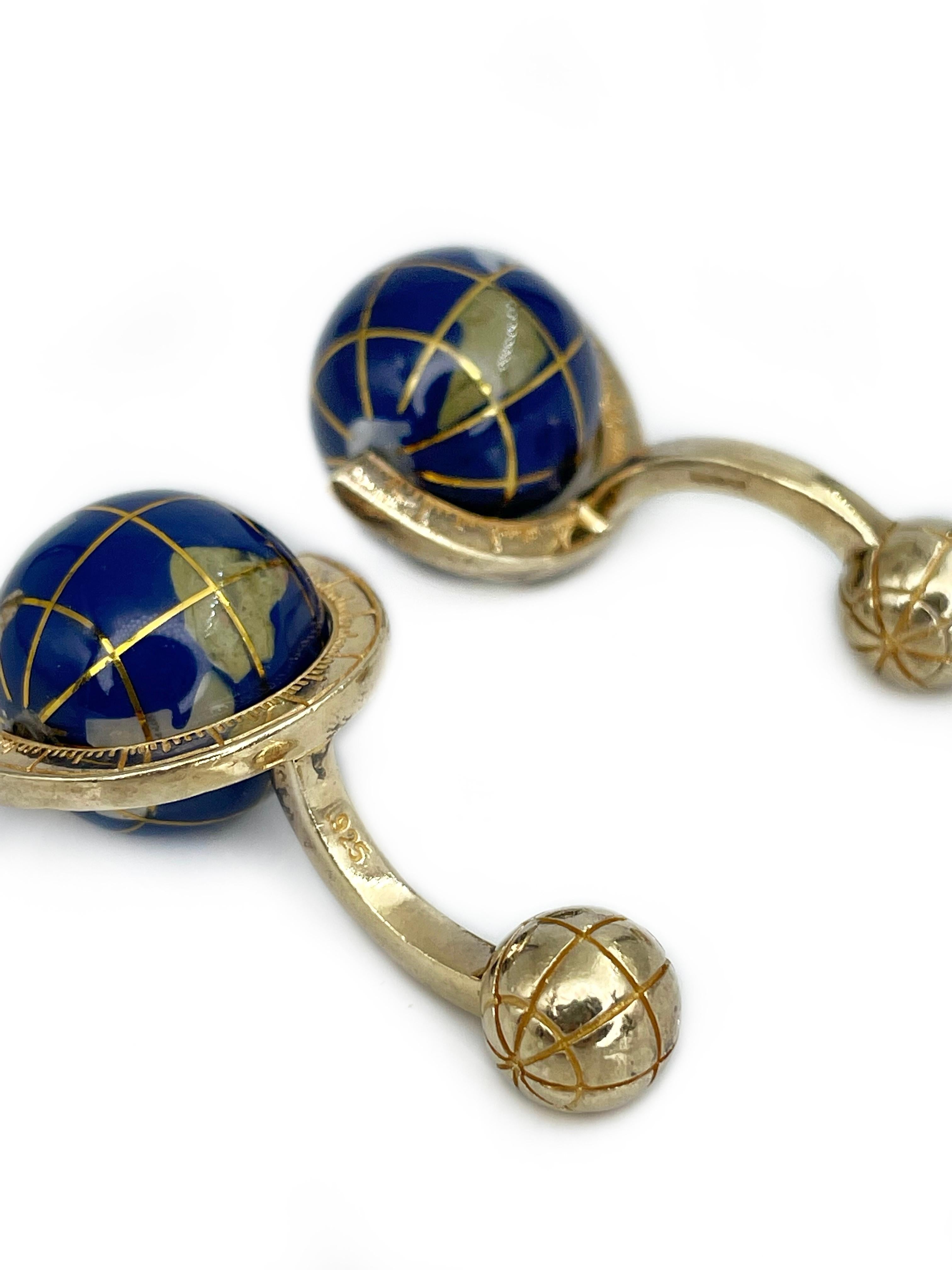 Ball Cut Tateossian Gold Plated Silver Globe Mosaic Cufflinks