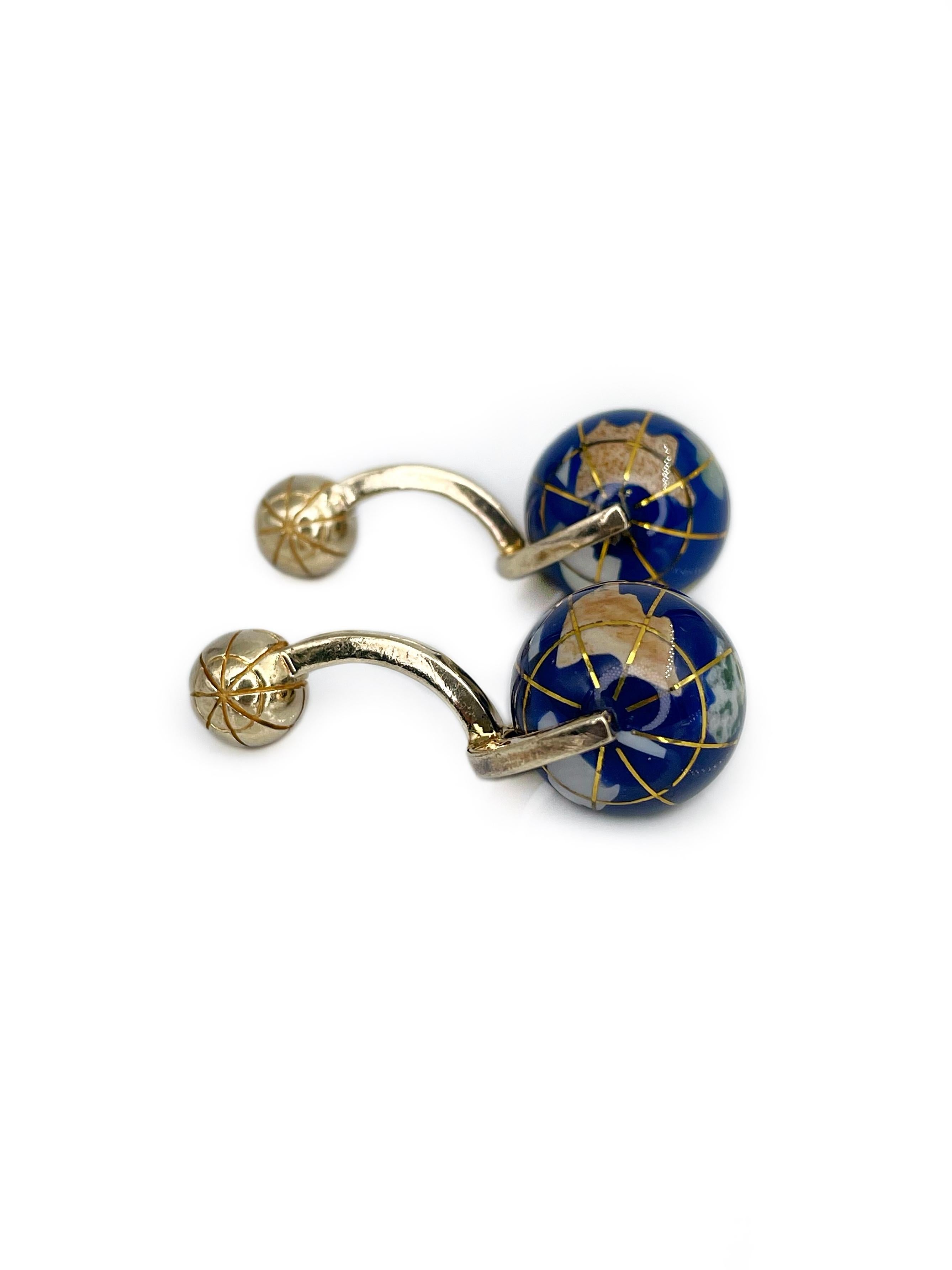 Tateossian Gold Plated Silver Globe Mosaic Cufflinks In Good Condition In Vilnius, LT