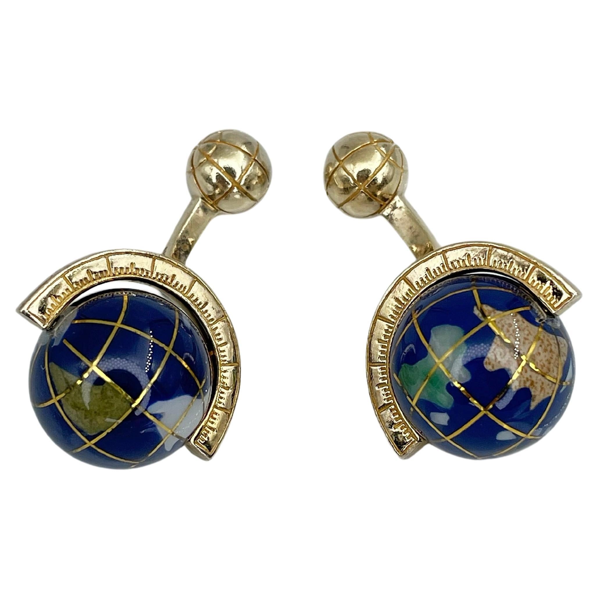 Tateossian Gold Plated Silver Globe Mosaic Cufflinks
