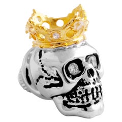 Tateossian King Skull Pin with Gold Crown
