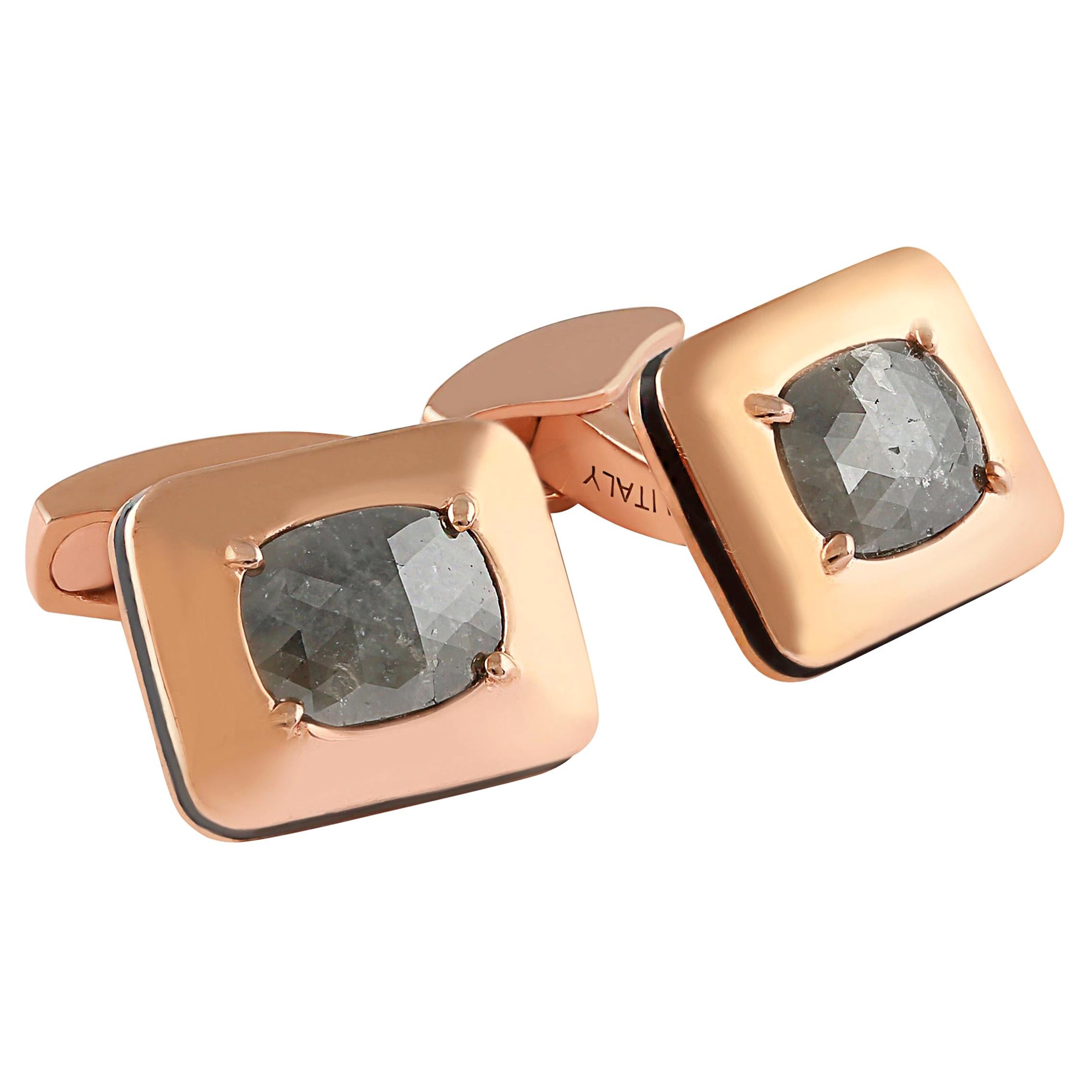 Tateossian Rose Cut Diamond Cufflinks, Rose Gold-Plated 'Limited Edition- 1/1' For Sale