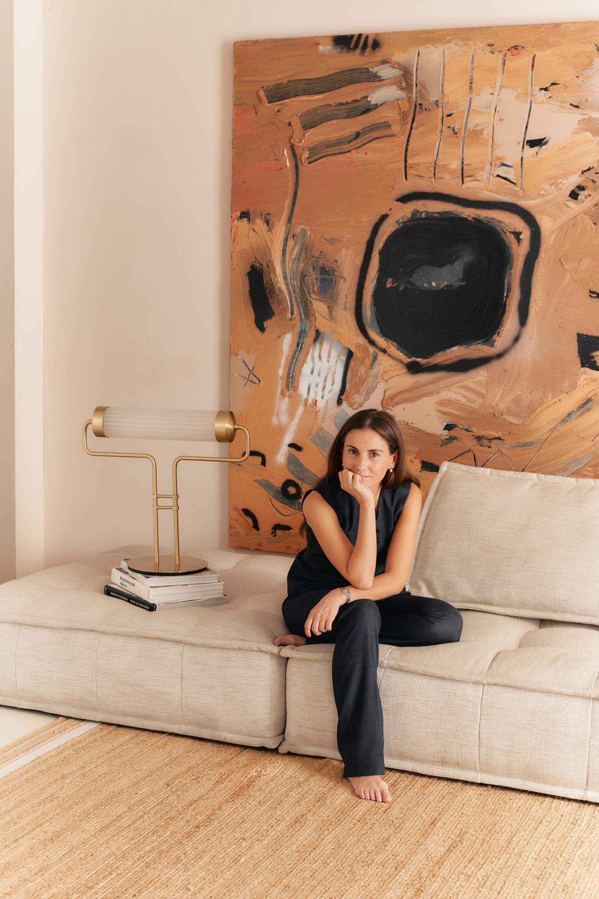 Post-Modern Tatì Satin Brass Table Lamp by Clara Viladecans For Sale