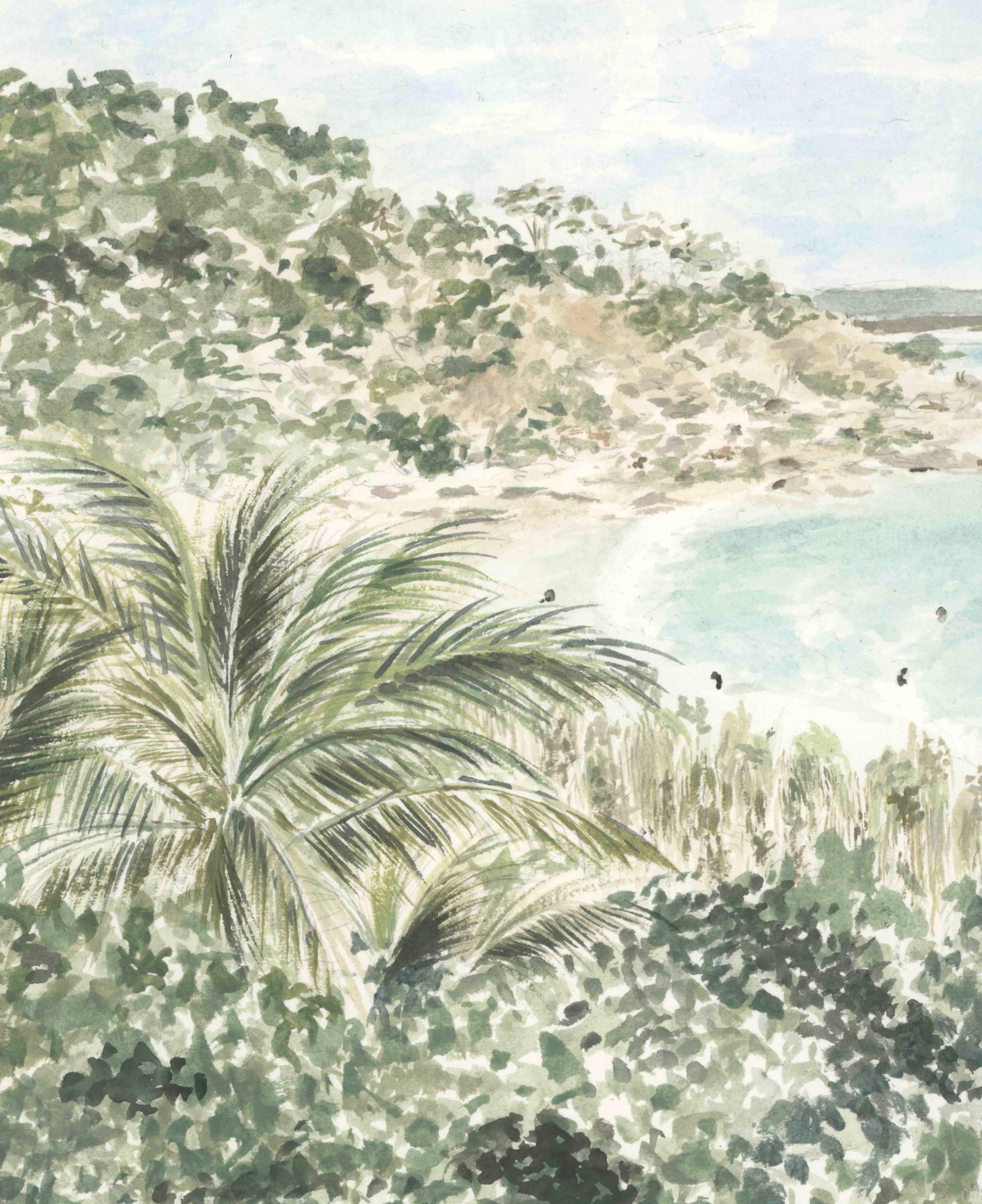 Bay
Watercolor on Archival Cotton Paper
This landscape watercolor painting reveals itself, transporting us to a serene bay where nature's harmonious beauty unfolds.The artist's brush captures a captivating interplay of colors. Within this ethereal