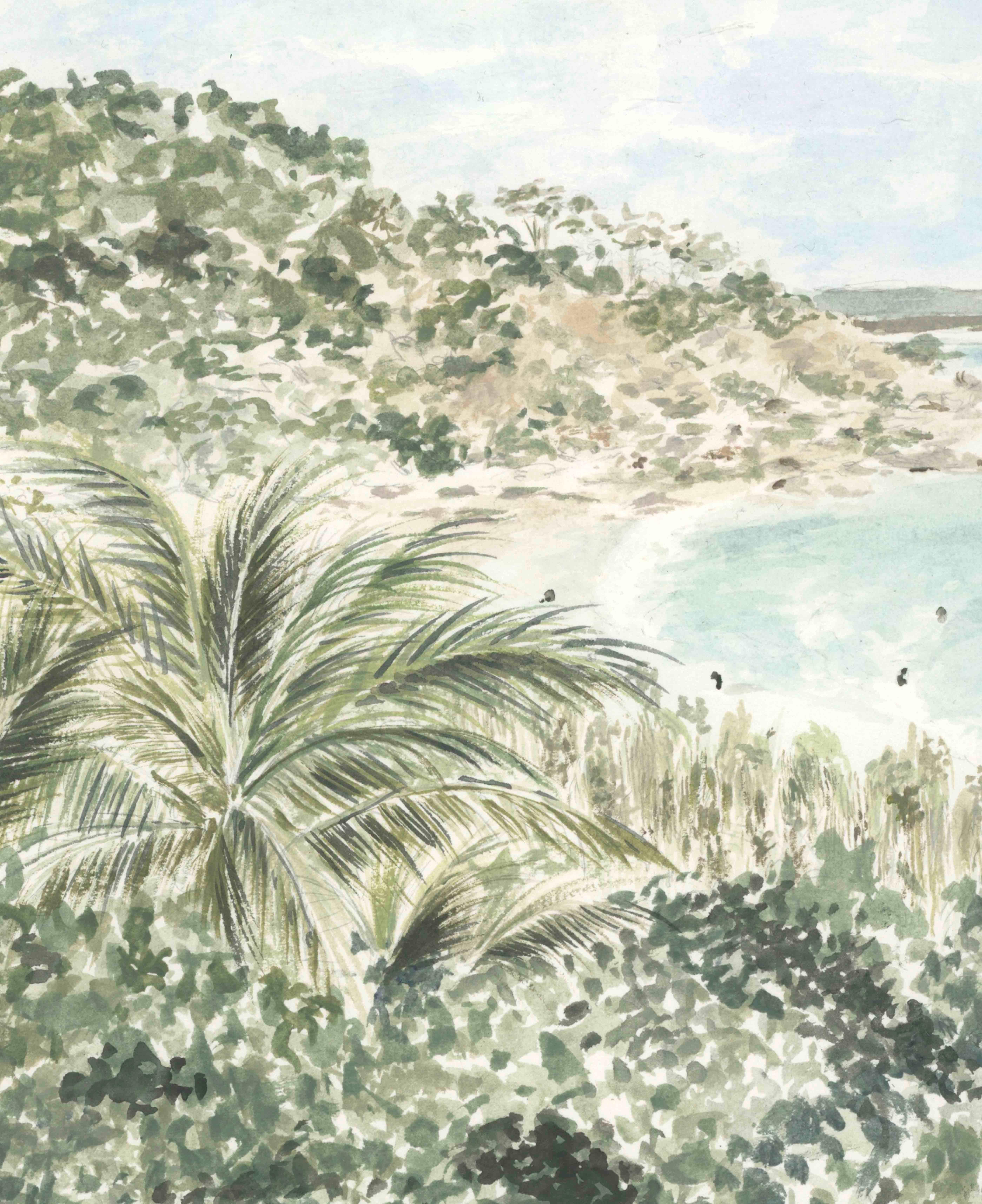Baia - Paesaggio acquerellato unico nel suo genere, 2022 - Painting Contemporaneo di Tati Soko